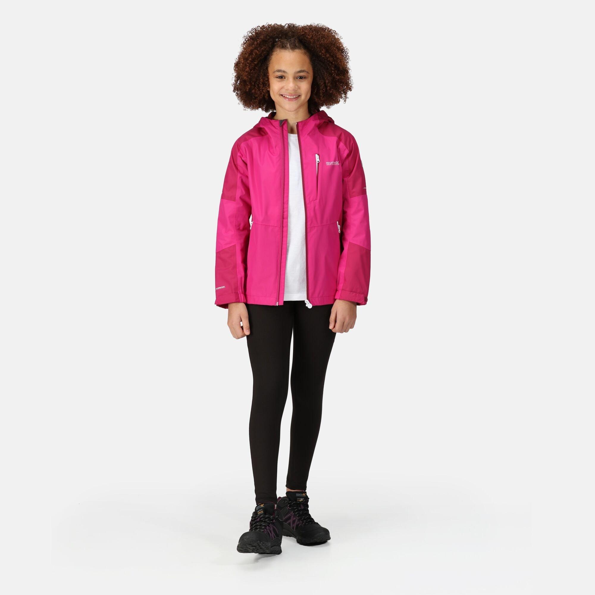 Fuchsia/Rasp - Regatta - Unisex Kids' Calderdale II Waterproof Reflective Long Sleeve Jacket - 10