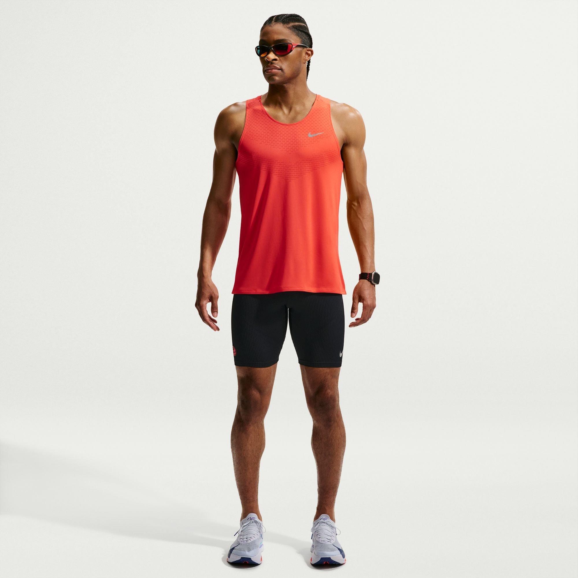 Black/Crimson - Nike - Men's Half Length Running Tights - 5