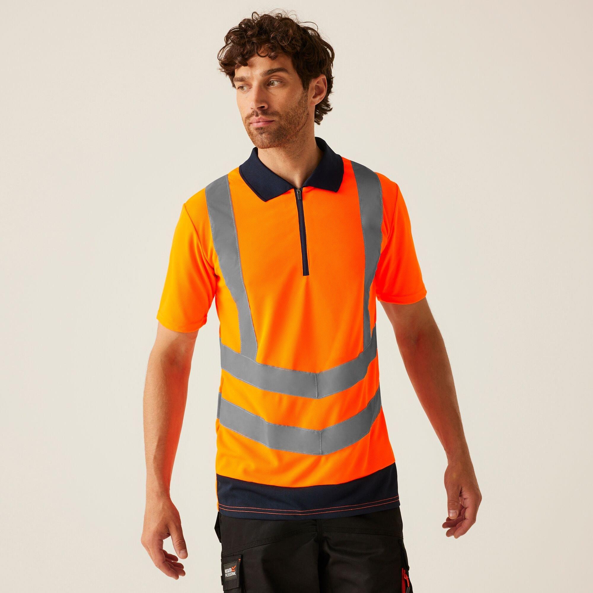 Regatta Men's Hi Vis Pro Reflective Polo Work Shirt - Orange/Navy - 2XL