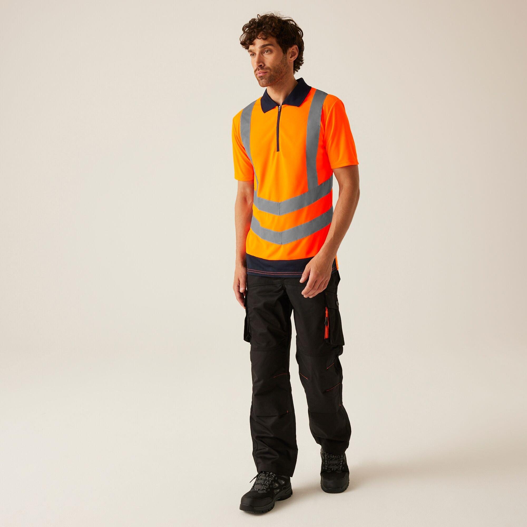 Orange/Navy - Regatta - Mens Hi Vis Pro Reflective Polo Work Shirt - 3