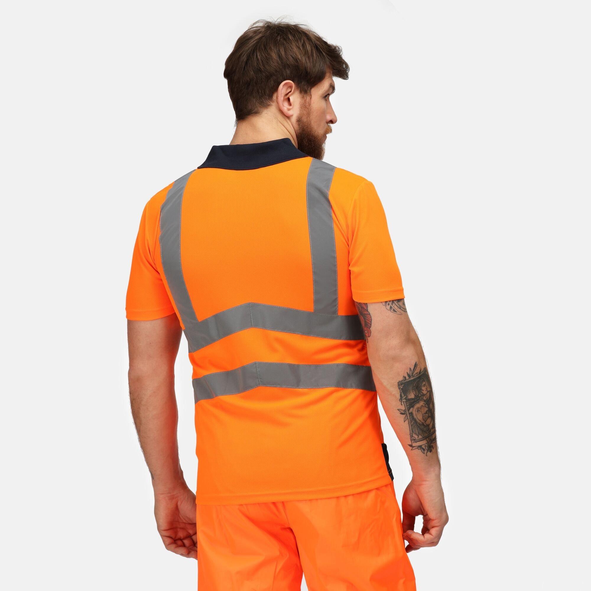 Orange/Navy - Regatta - Mens Hi Vis Pro Reflective Polo Work Shirt - 5