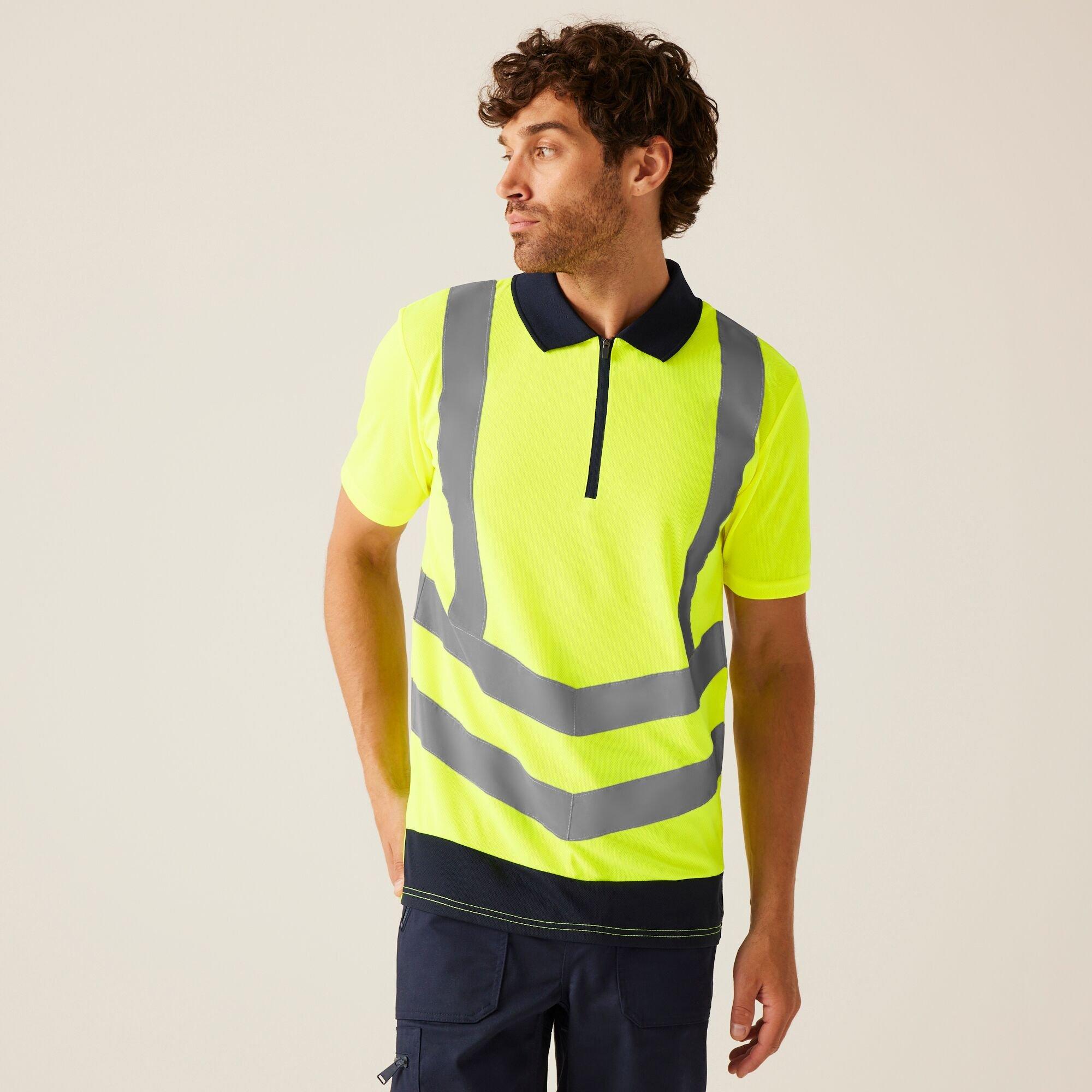 Regatta Men's Hi Vis Pro Reflective Polo Work Shirt - Yellow/Navy - 2XL