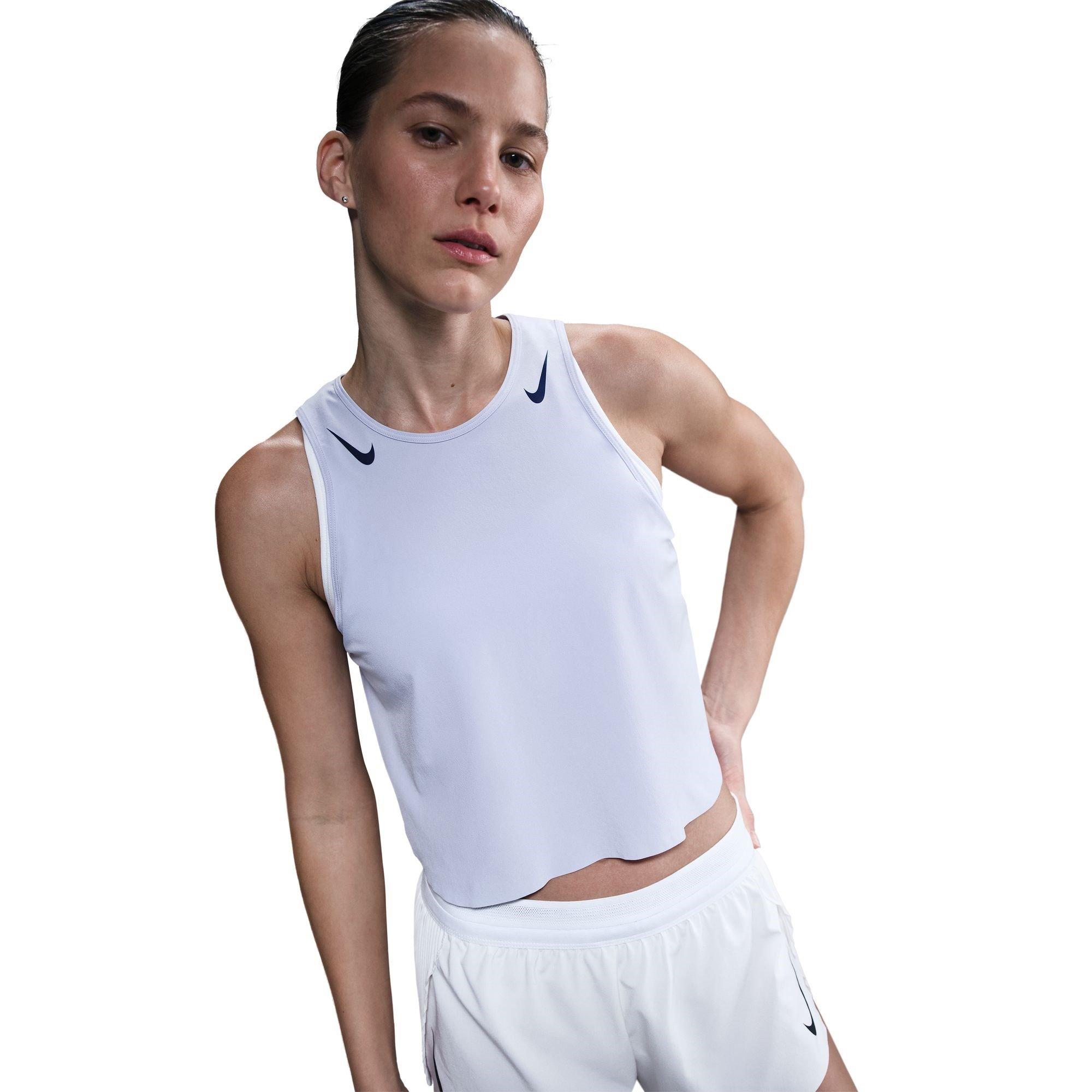 Nike Women's Aeroswift Dri-Fit Adv Running Crop Tank Top - Ghost/Blue Void - 16 (XL)