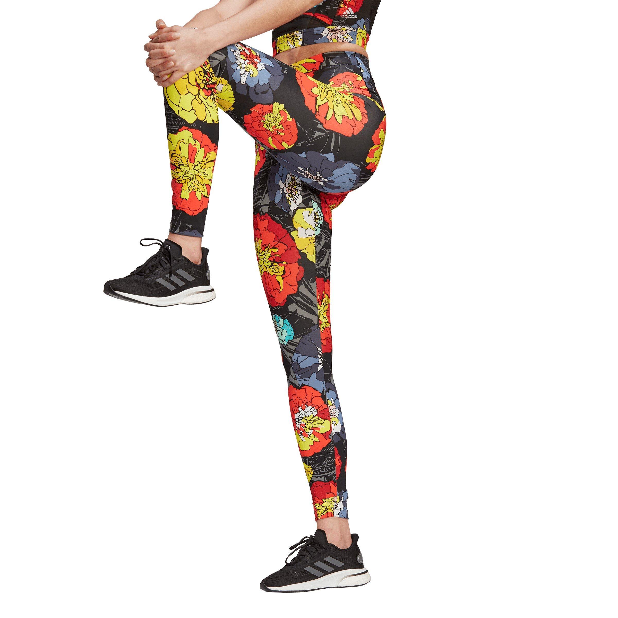 Black/Brired - adidas - Floral Running Leggings Womens - 2