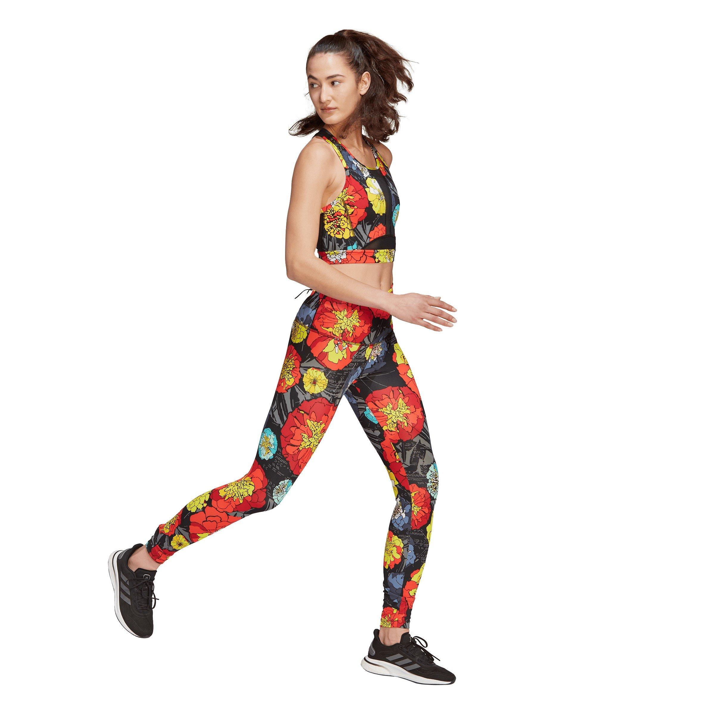 Black/Brired - adidas - Floral Running Leggings Womens - 4
