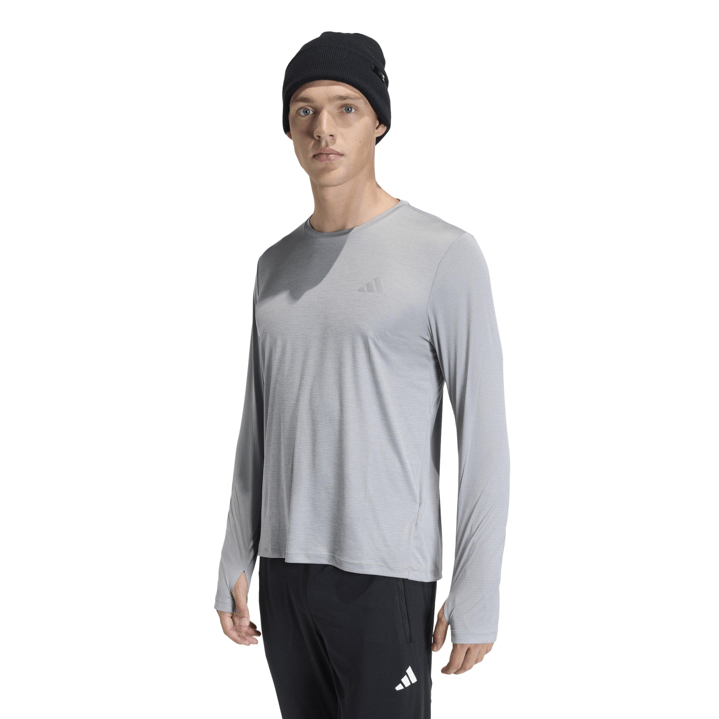 M.Grey Heather - adidas - Run Ess Long Sleeve Performance Running Top - 2