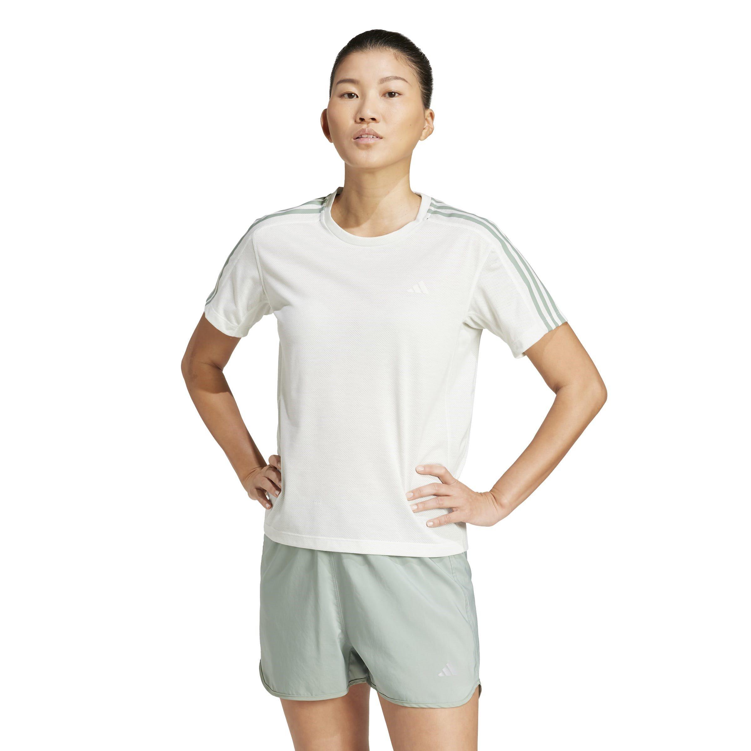 Crystal Jade - adidas - Women's Own The Run Stripe Essential Short-Sleeve Performance Running Top - 2