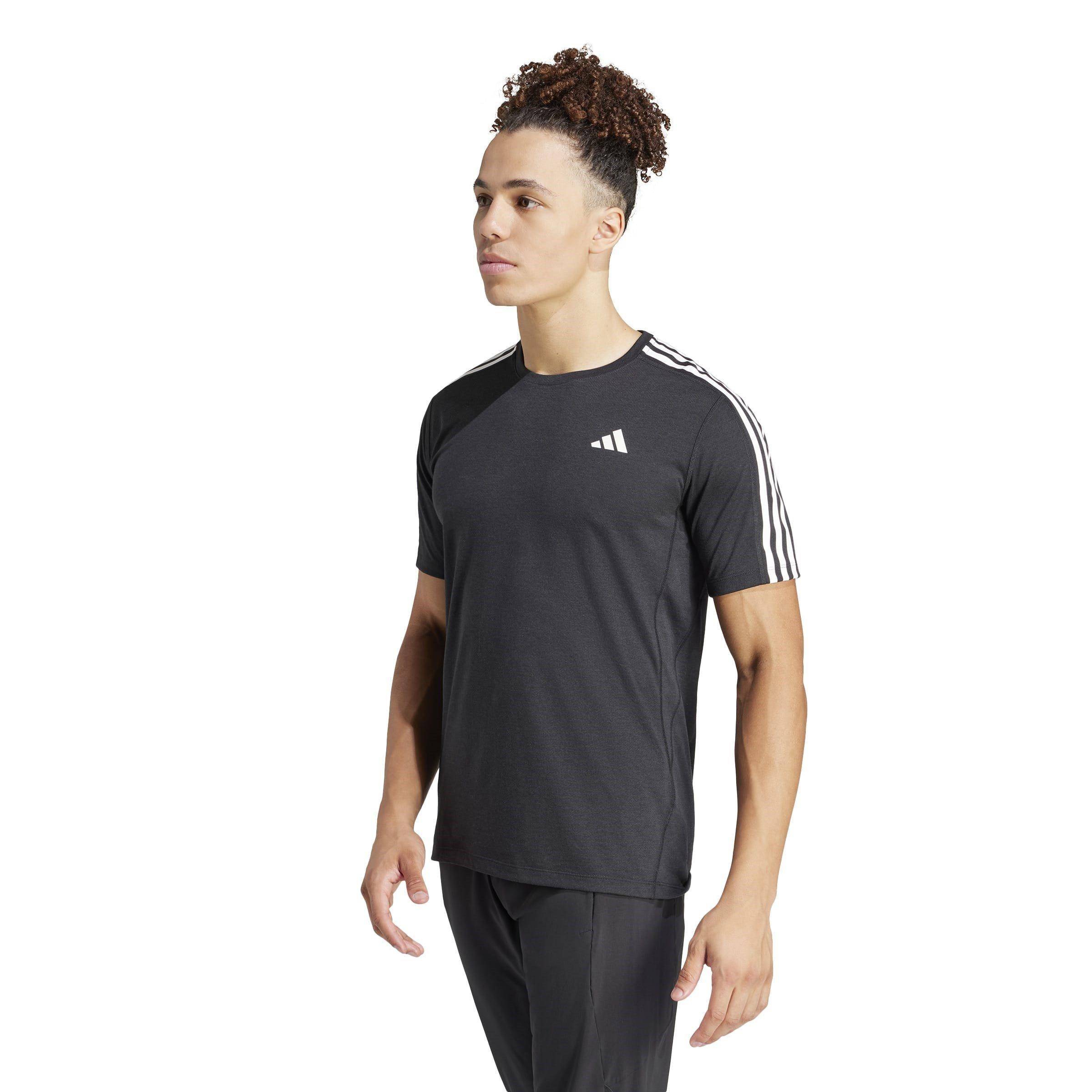Black - adidas - Own the Run 3-Stripes Mens Performance T-Shirt - 2