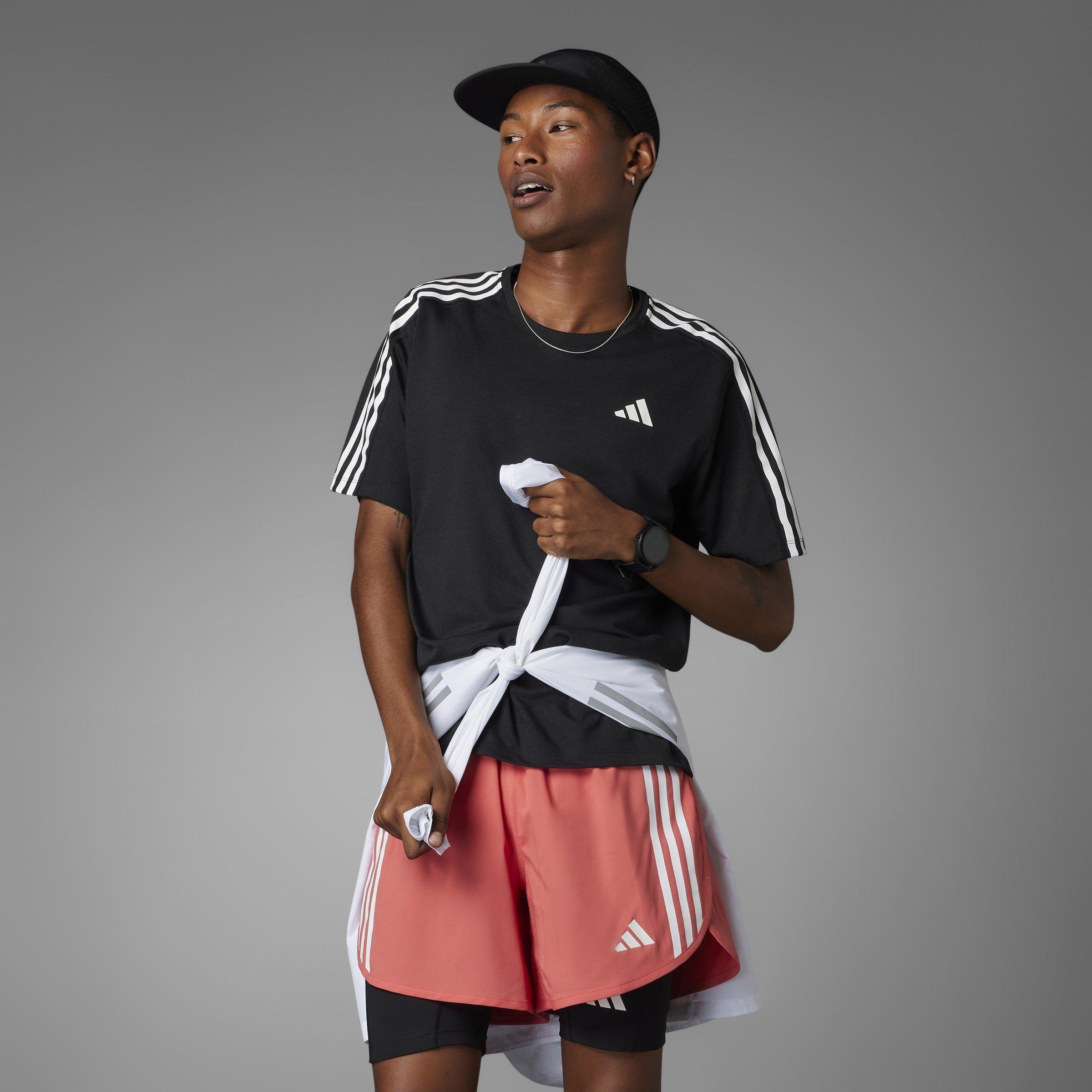 Black - adidas - Own the Run 3-Stripes Mens Performance T-Shirt - 14