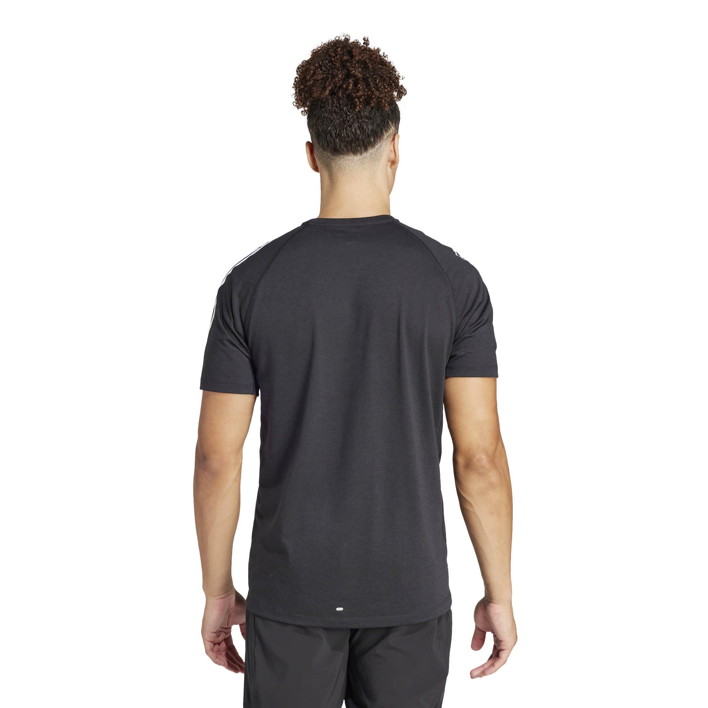 Black - adidas - Own the Run 3-Stripes Mens Performance T-Shirt - 3
