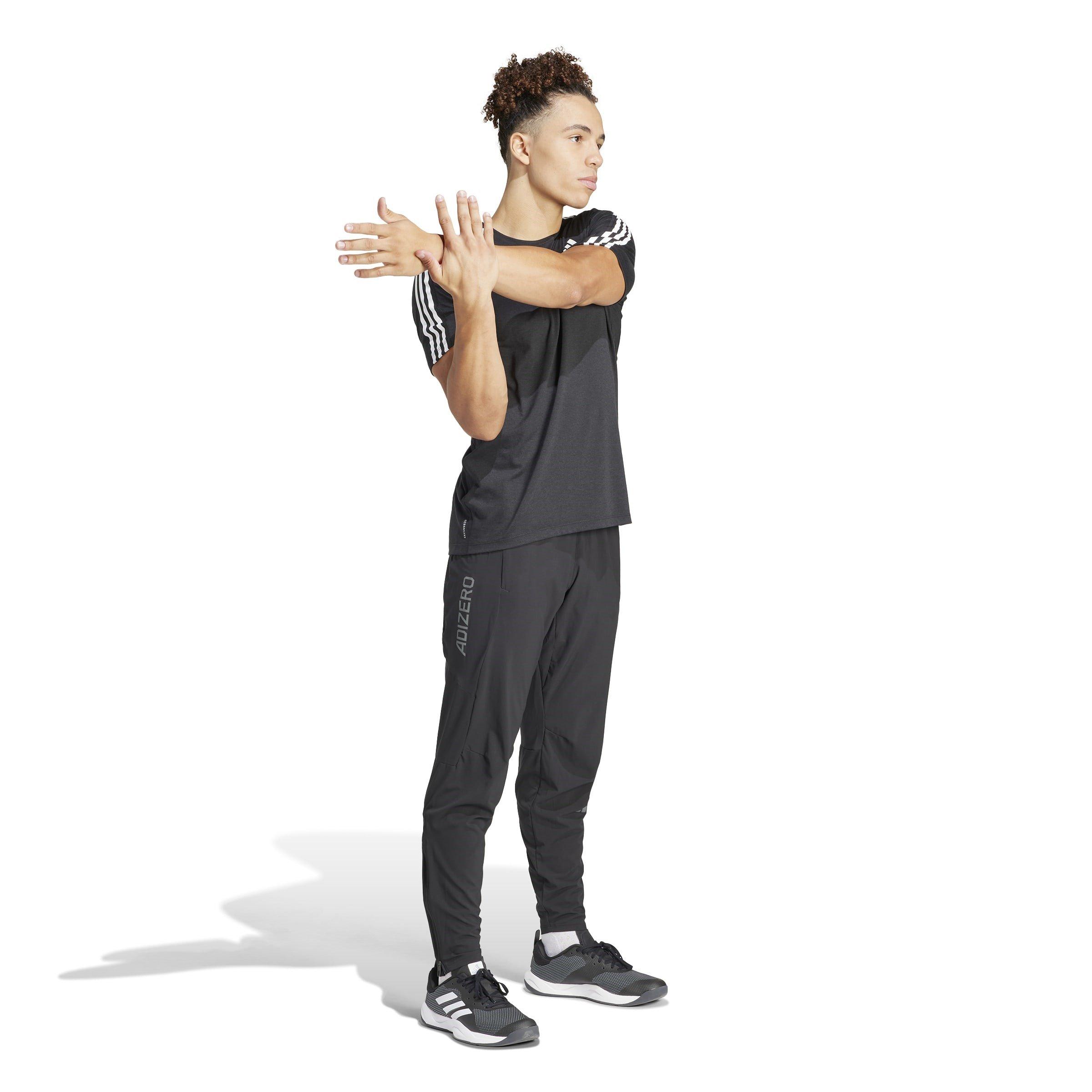 Black - adidas - Own the Run 3-Stripes Mens Performance T-Shirt - 4