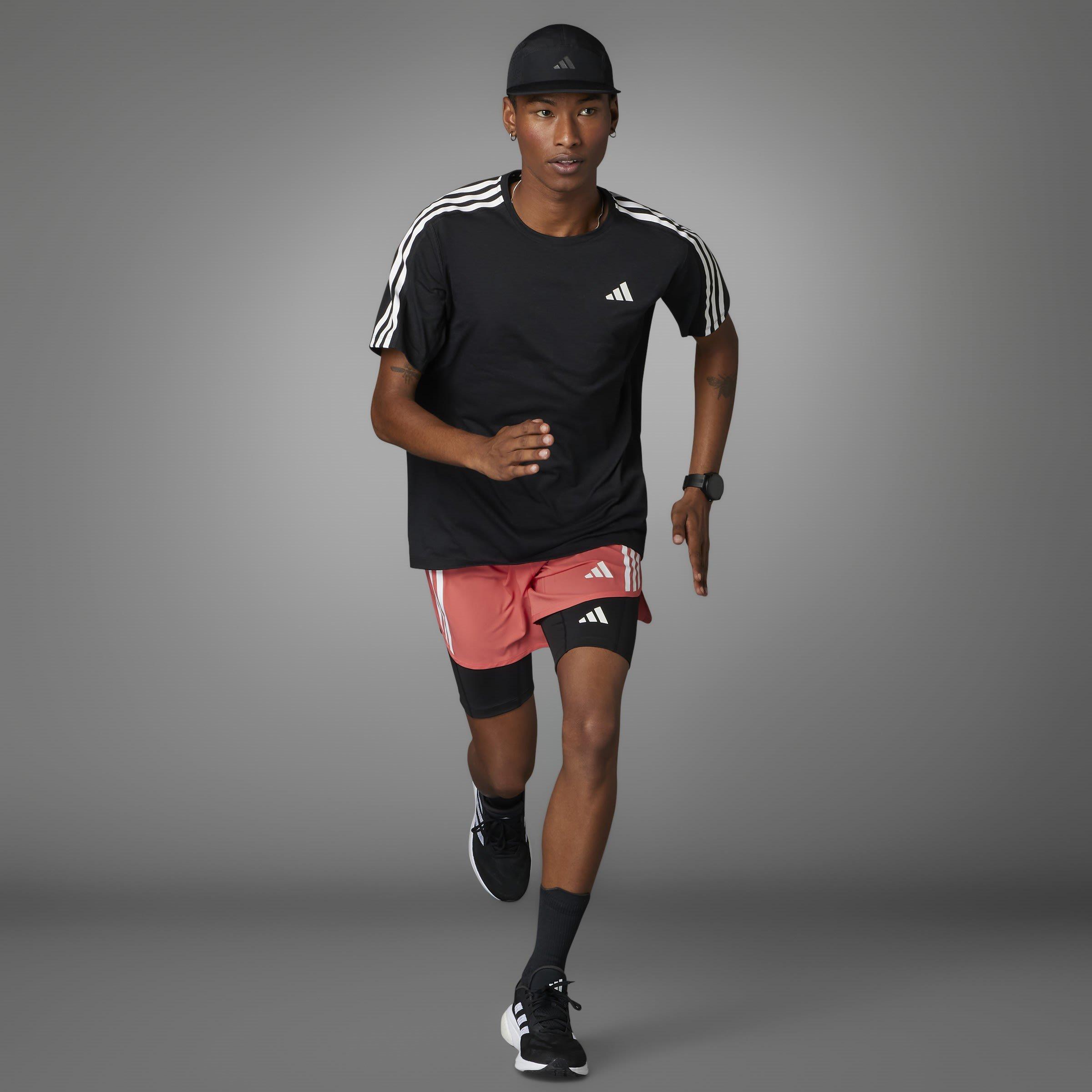 Black - adidas - Own the Run 3-Stripes Mens Performance T-Shirt - 9