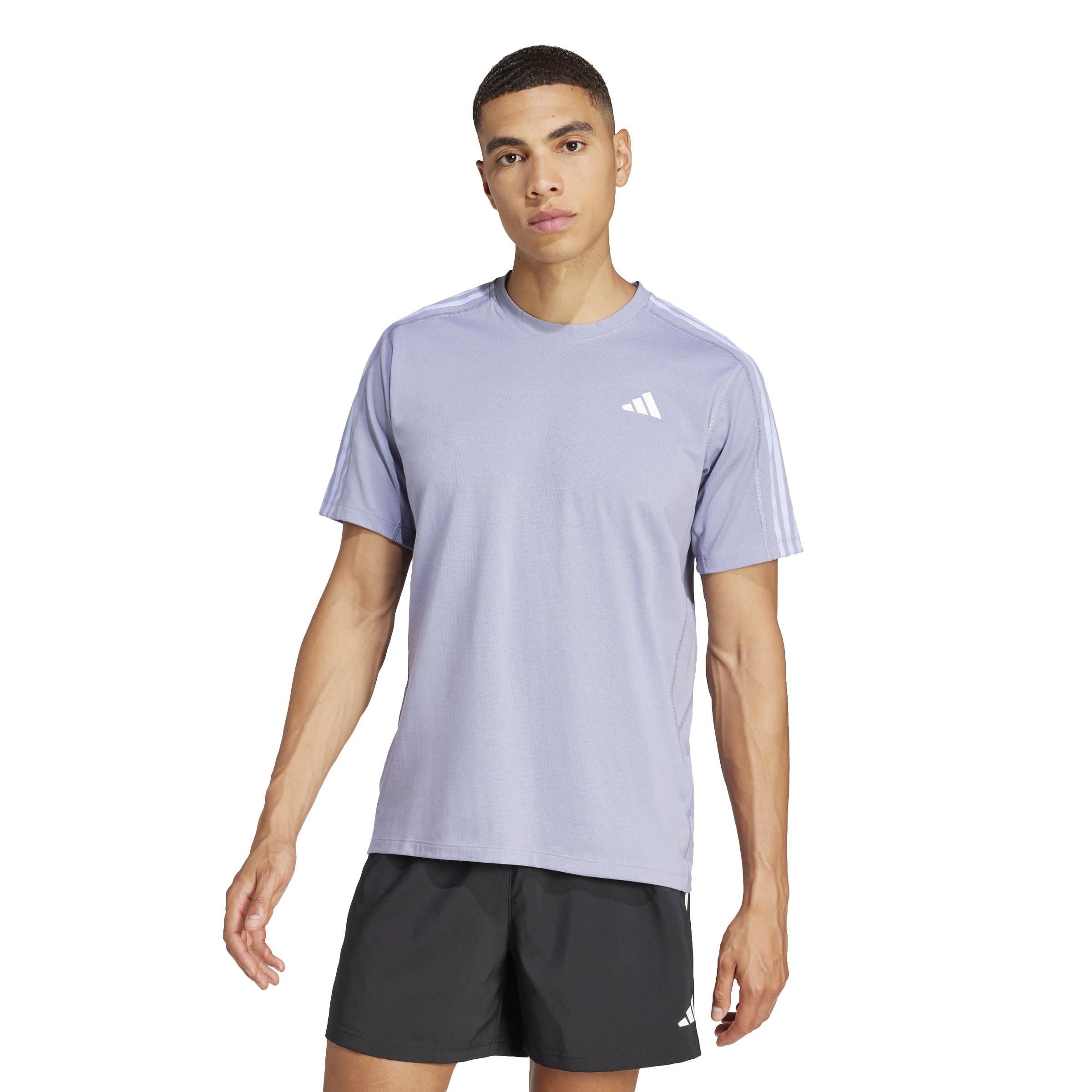 Silver Violet - adidas - Own the Run 3-Stripes Mens Performance T-Shirt - 2