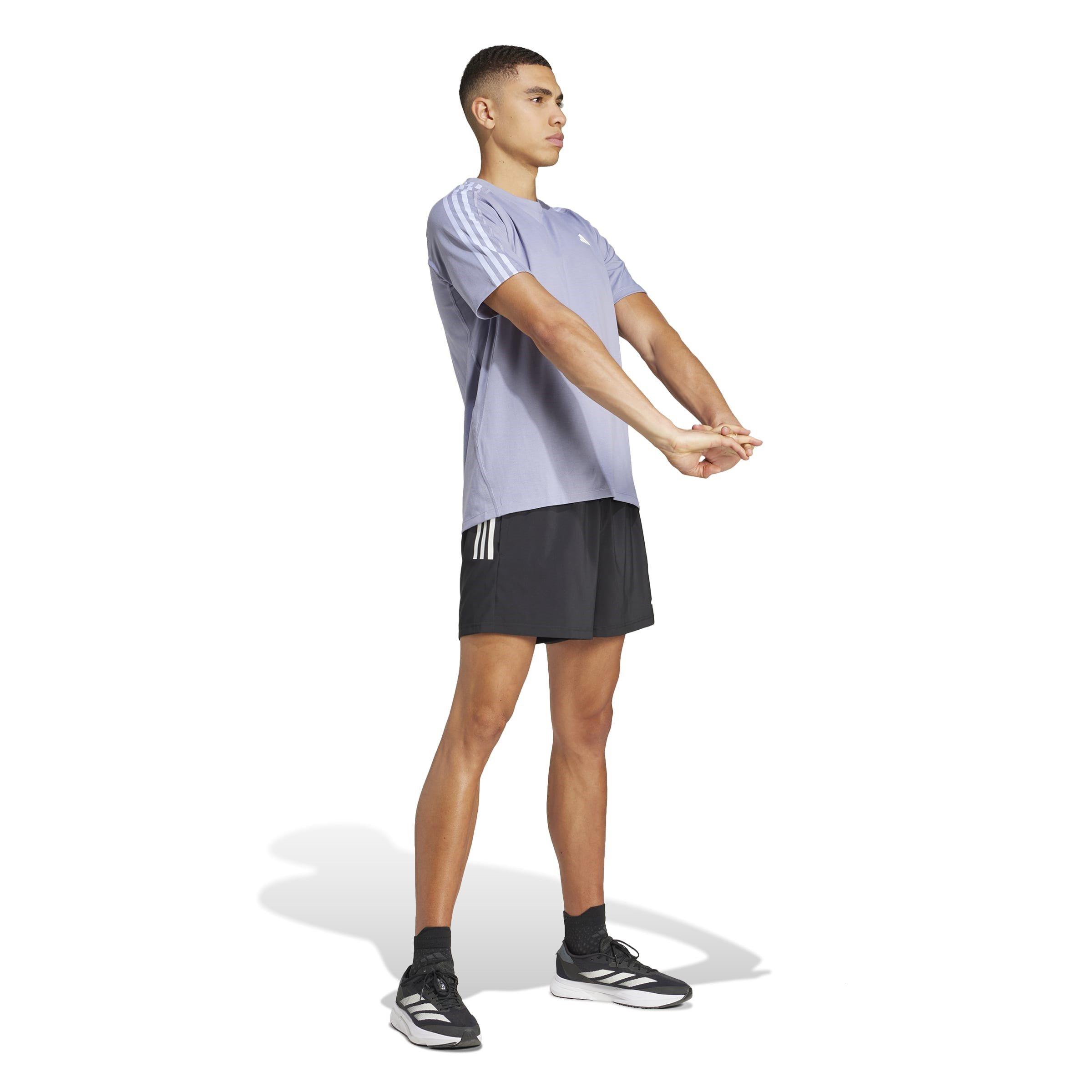 Silver Violet - adidas - Own the Run 3-Stripes Mens Performance T-Shirt - 4