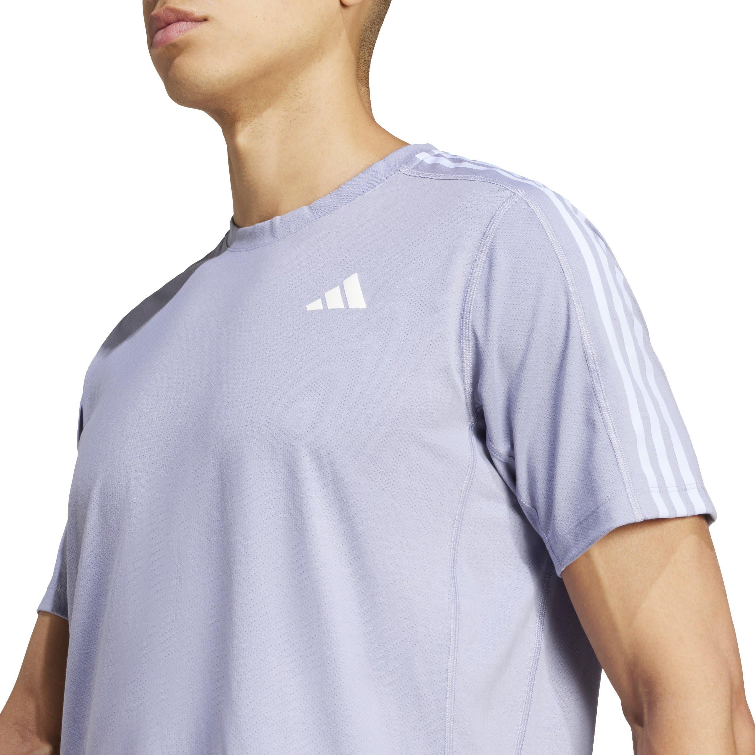 Silver Violet - adidas - Own the Run 3-Stripes Mens Performance T-Shirt - 6