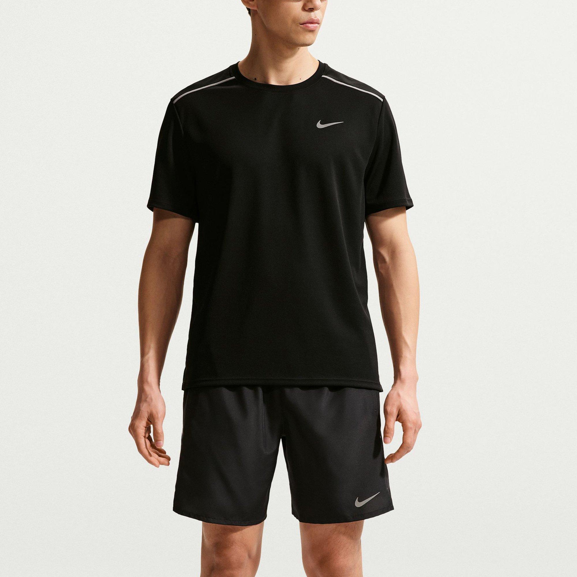 Black/Silver - Nike - Men's Miler Short Sleeve Performance Running Top - 1