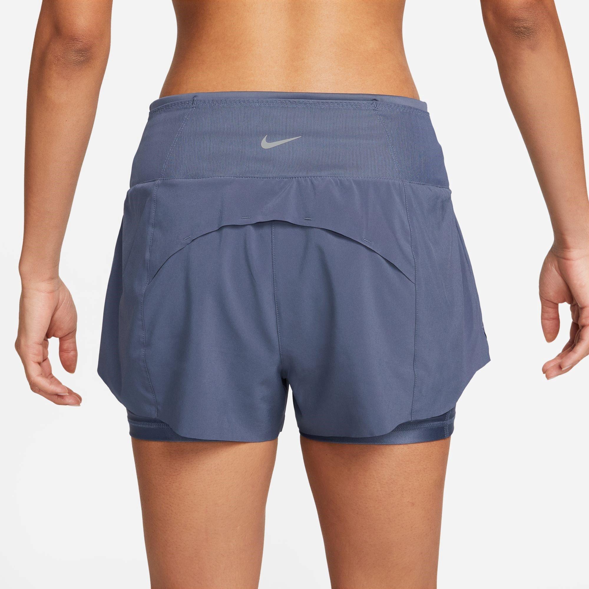 DIFFUSED BLUE/R - Nike - Dri-FIT Swift Women's Mid-Rise 3 2-in-1 Running Shorts with Pockets - 2