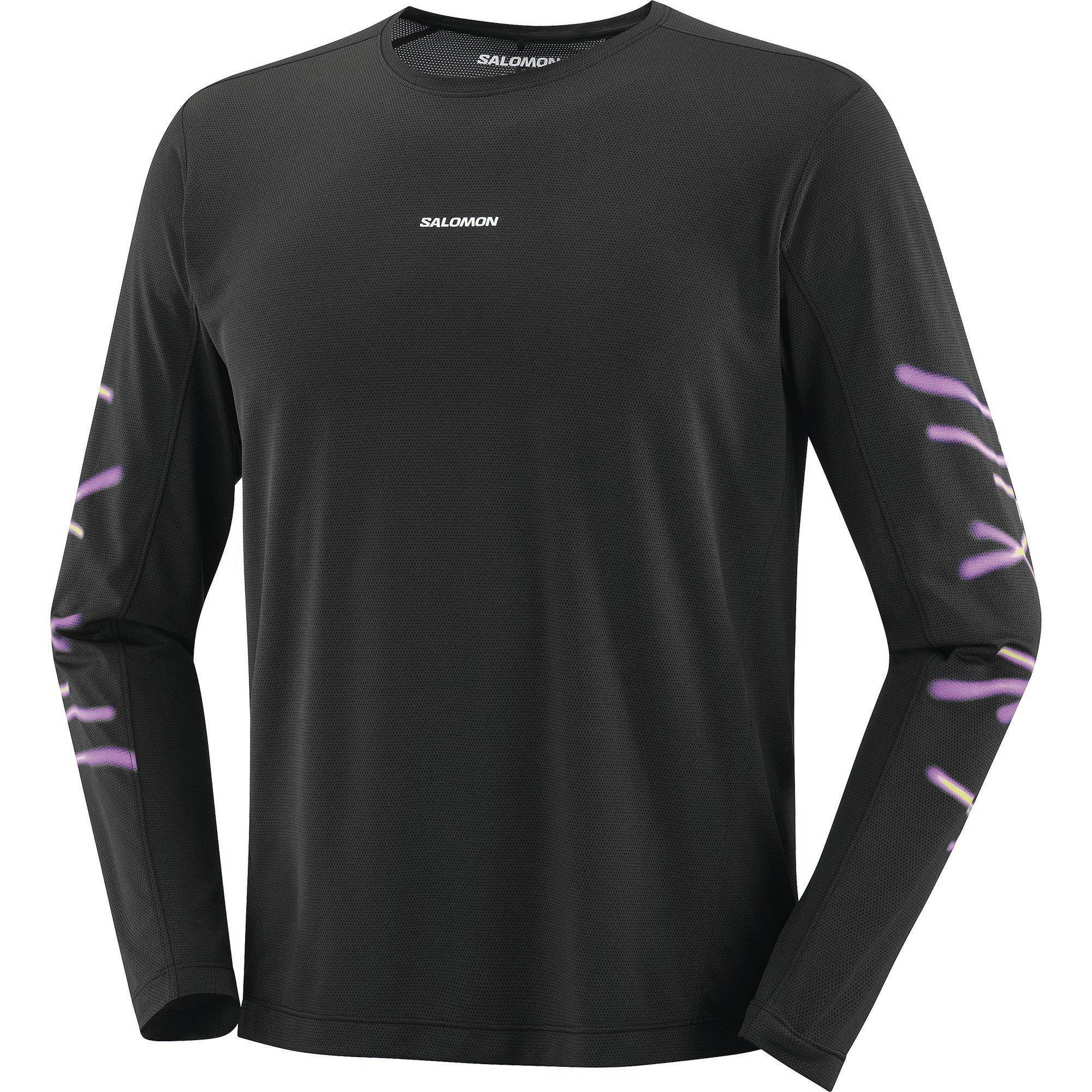 Crna - Salomon - SHAKEout Core Graphice LS Running Tee Mens - 1