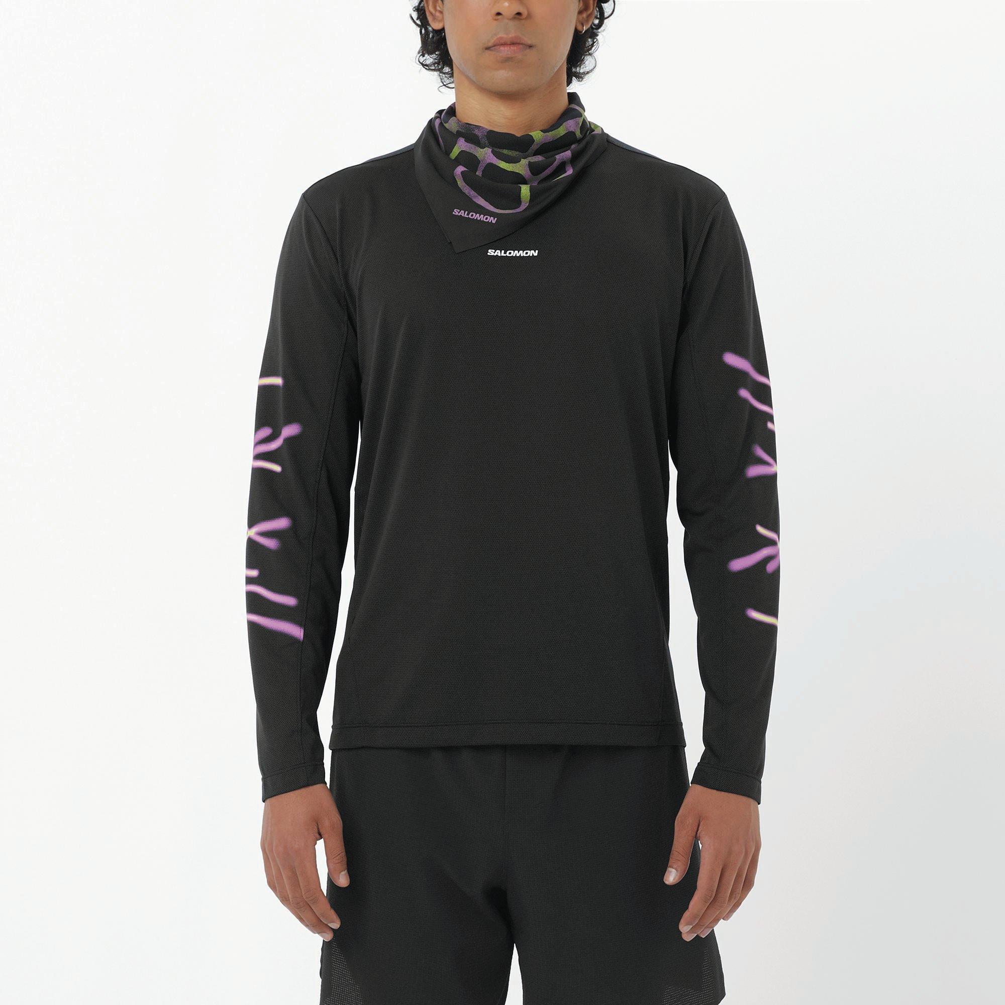 Crna - Salomon - SHAKEout Core Graphice LS Running Tee Mens - 3