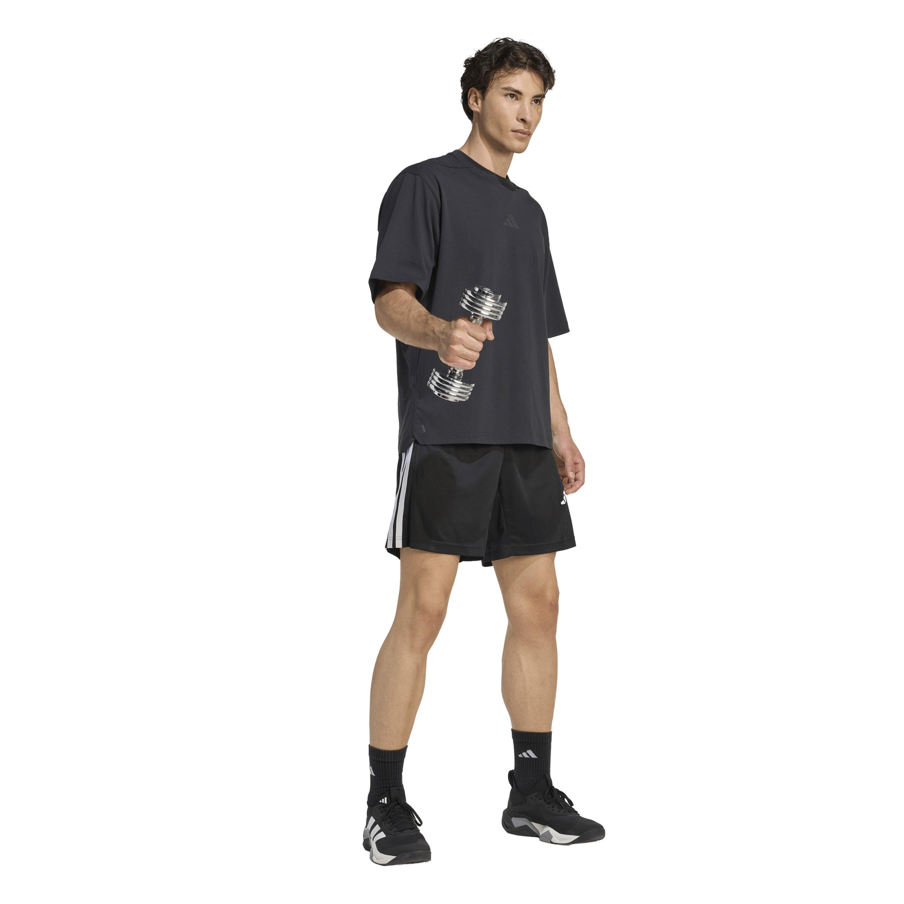 Black/White - adidas - 3 Stripe Essentials Pique Training Shorts Mens - 6