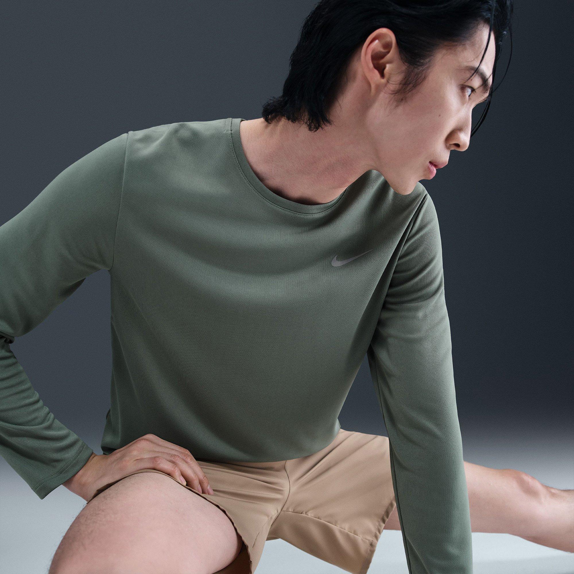 Clay Green/Silv - Nike - Miler Dri FIT UV Mens Long Sleeve Running T Shirt - 3