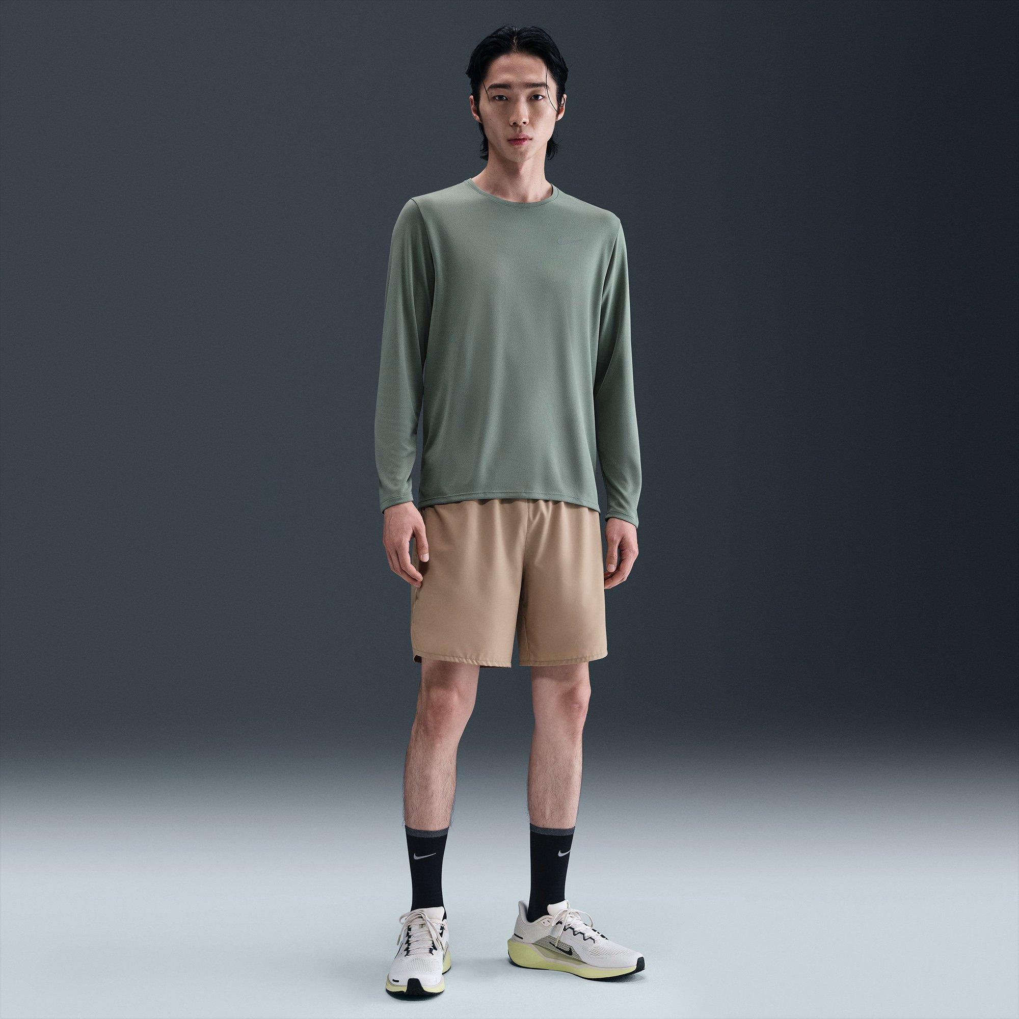 Clay Green/Silv - Nike - Miler Dri FIT UV Mens Long Sleeve Running T Shirt - 6