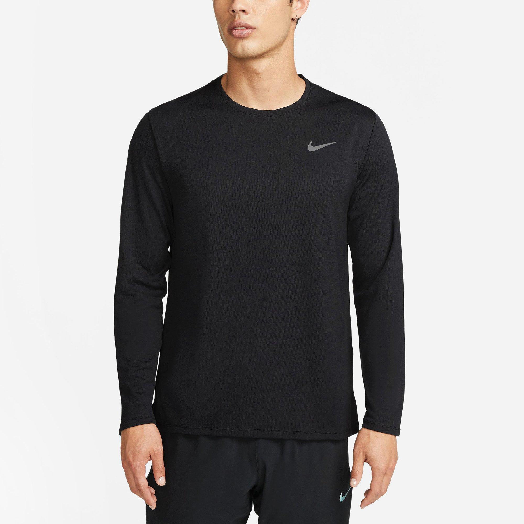 Black/Silver - Nike - Miler Dri FIT UV Mens Long Sleeve Running T Shirt - 1