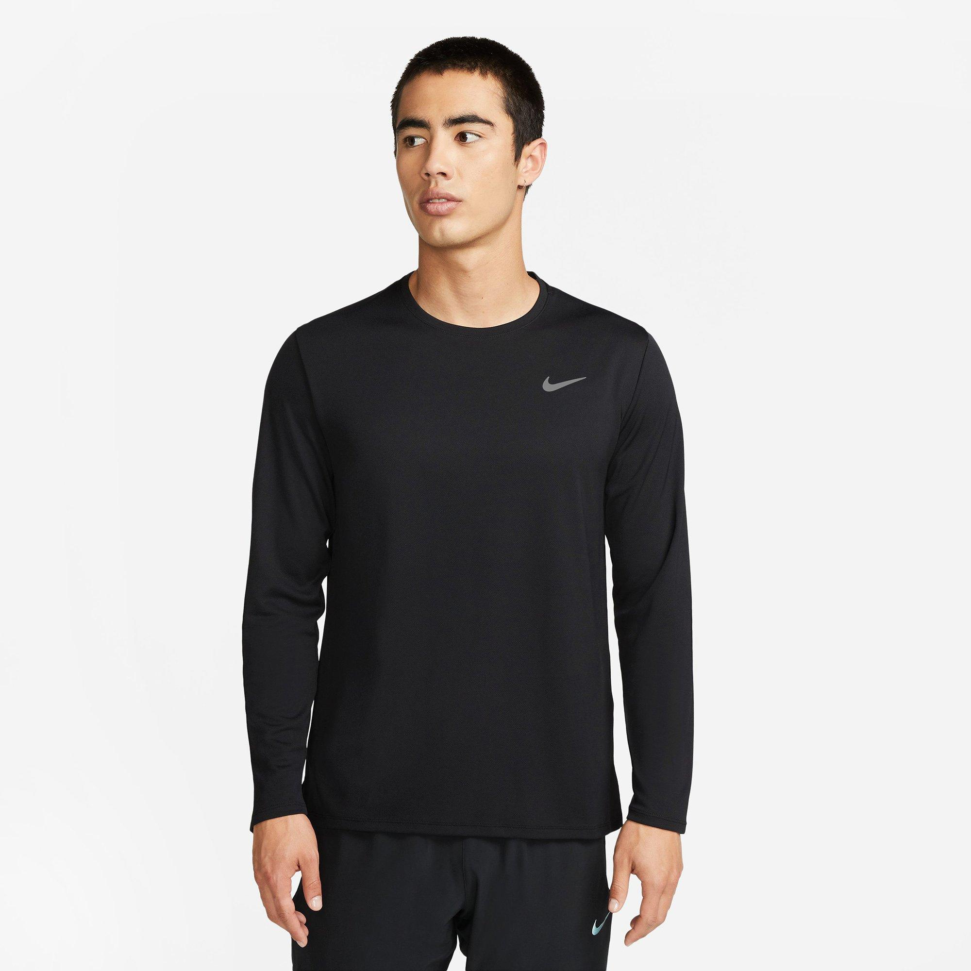 Black/Silver - Nike - Miler Dri FIT UV Mens Long Sleeve Running T Shirt - 6