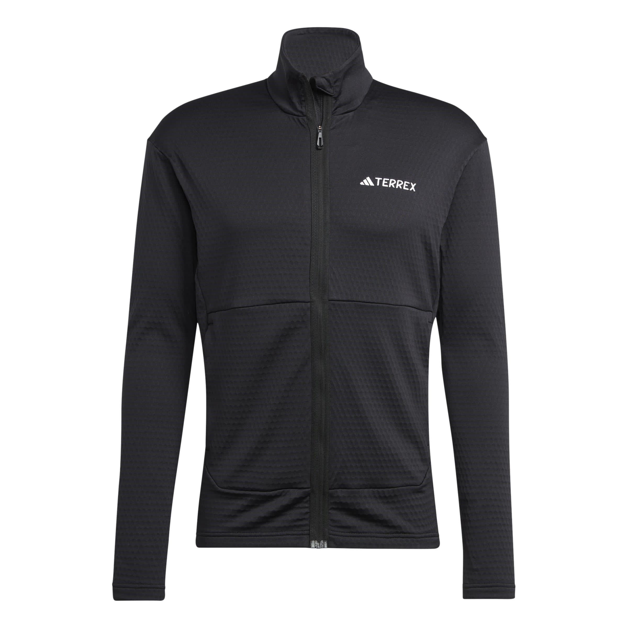 Black - adidas - Men's Terrex Fleece Long Sleeve Slim Fit Performance Running Jacket - 1