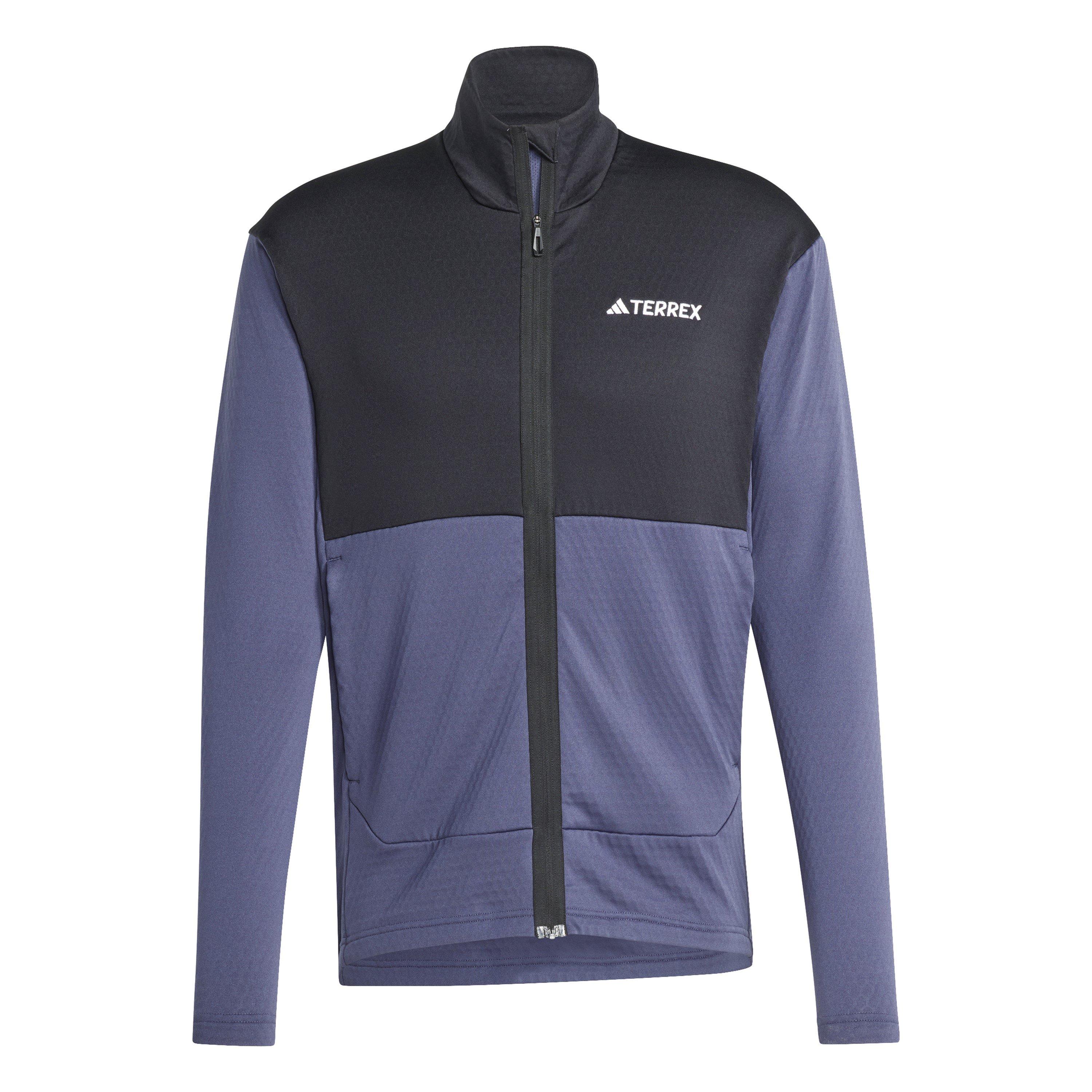 Adidas Men's Terrex Fleece Long Sleeve Slim Fit Performance Running Jacket - Navy/Black - L
