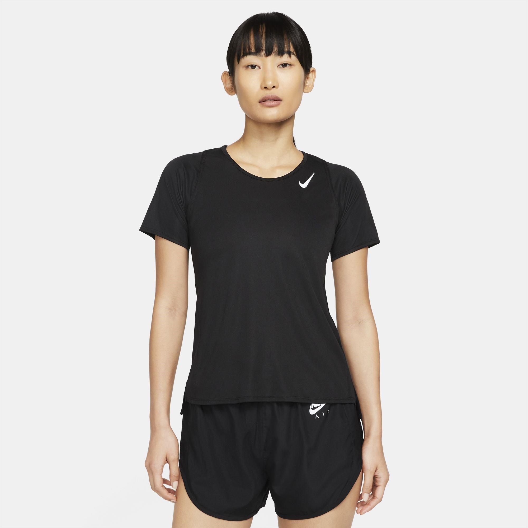 Zwart - Nike - Dri-FIT Short Sleeve Race Top Ladies - 1