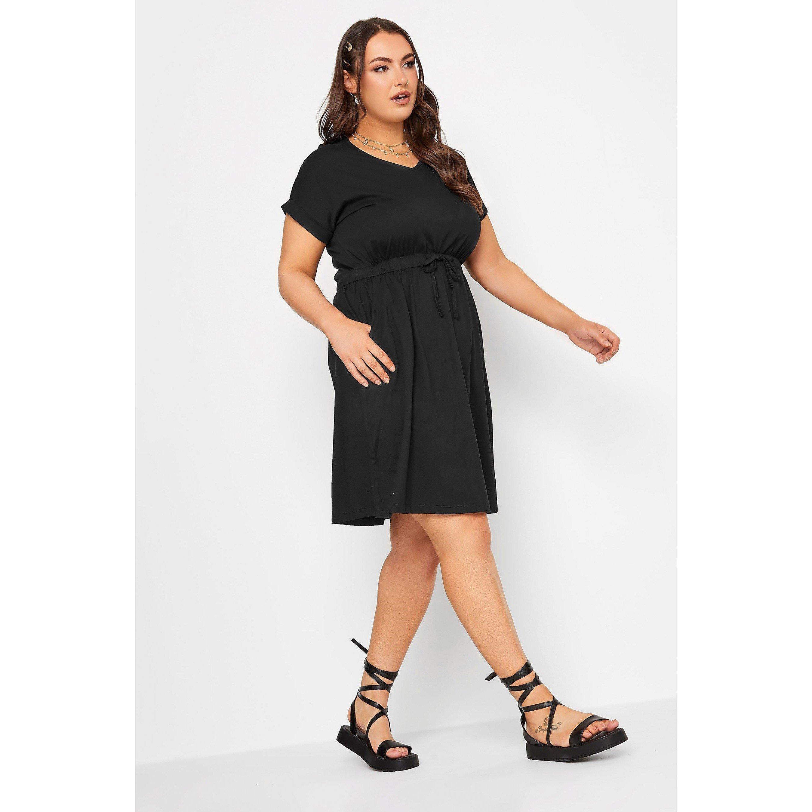 Black - YOURS - Yours Curve Black Cotton T-Shirt Dress - 2