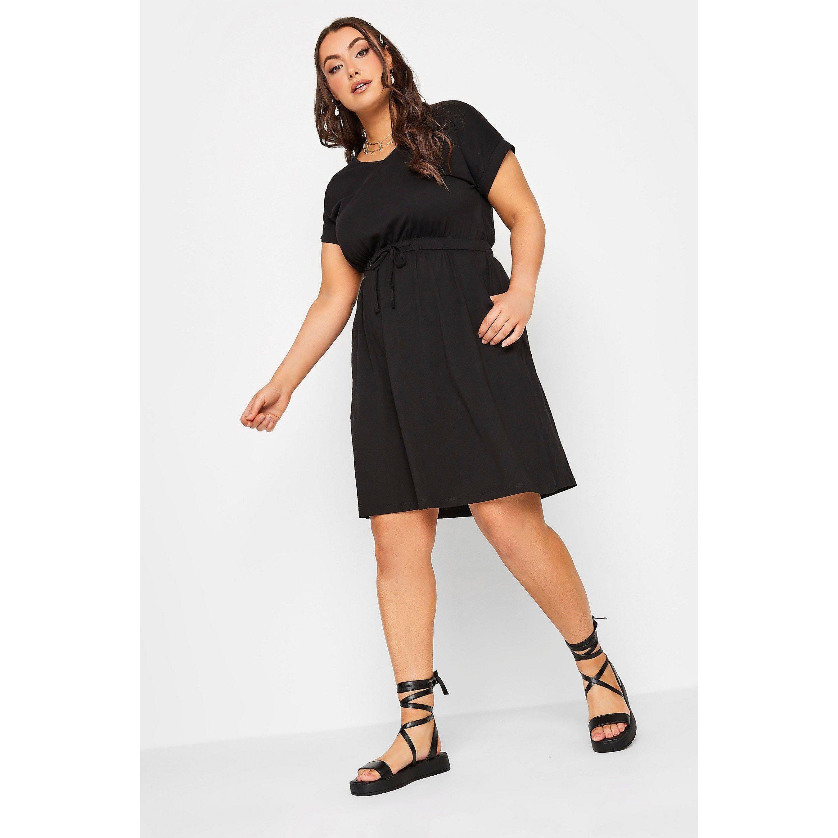 Black - YOURS - Yours Curve Black Cotton T-Shirt Dress - 3