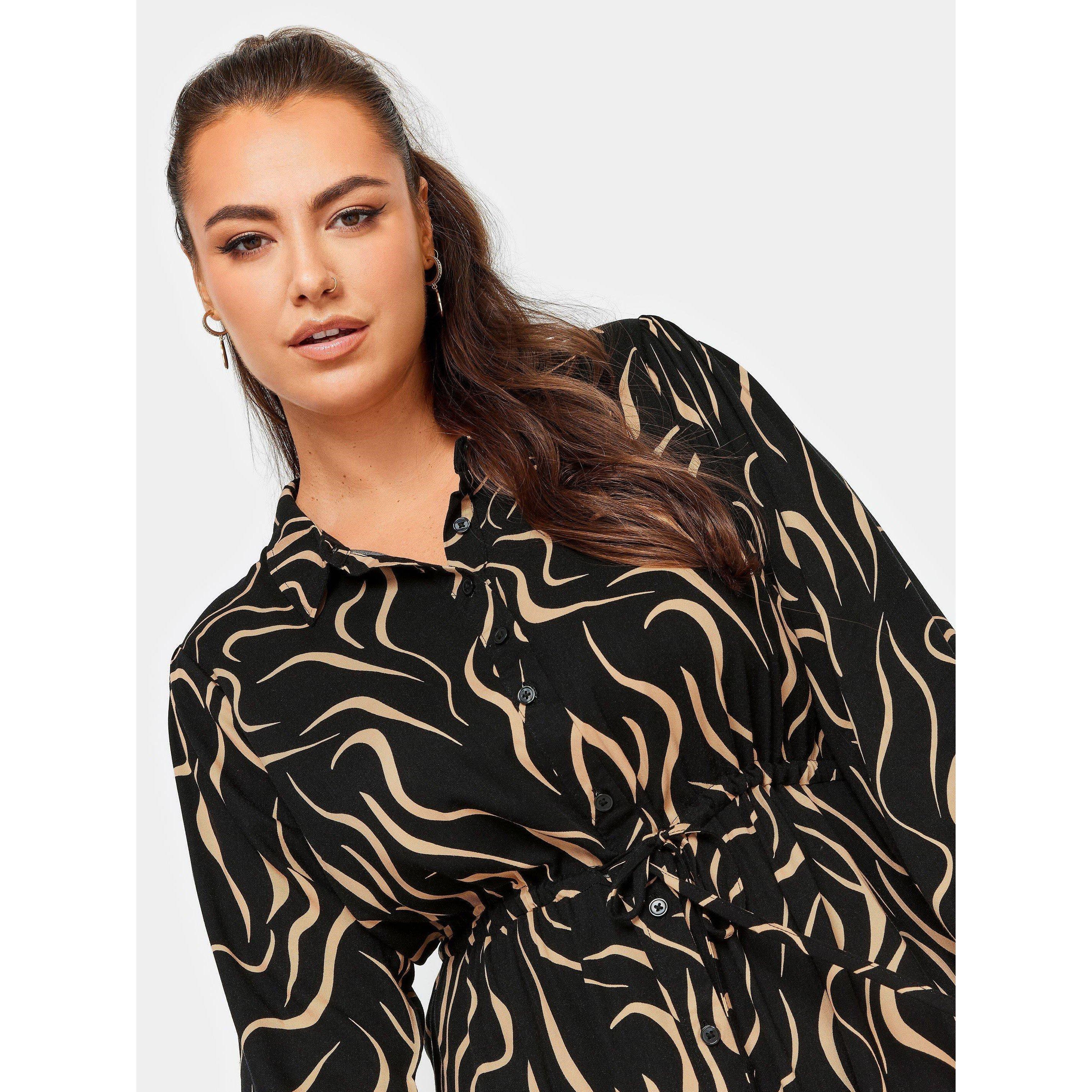 Black - YOURS - Curve Long Sleeve Swirl Shirt Dress - 4