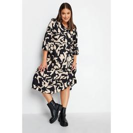 YOURS Curve Long Sleeve Abstract Placket Dress