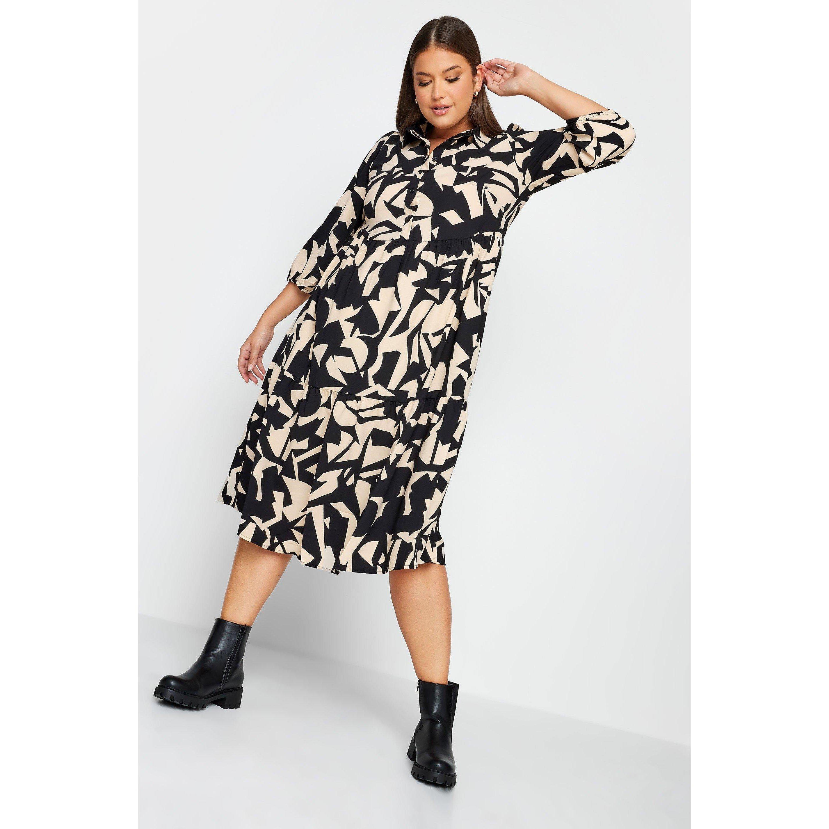 Mono - YOURS - Curve Long Sleeve Abstract Placket Dress - 2