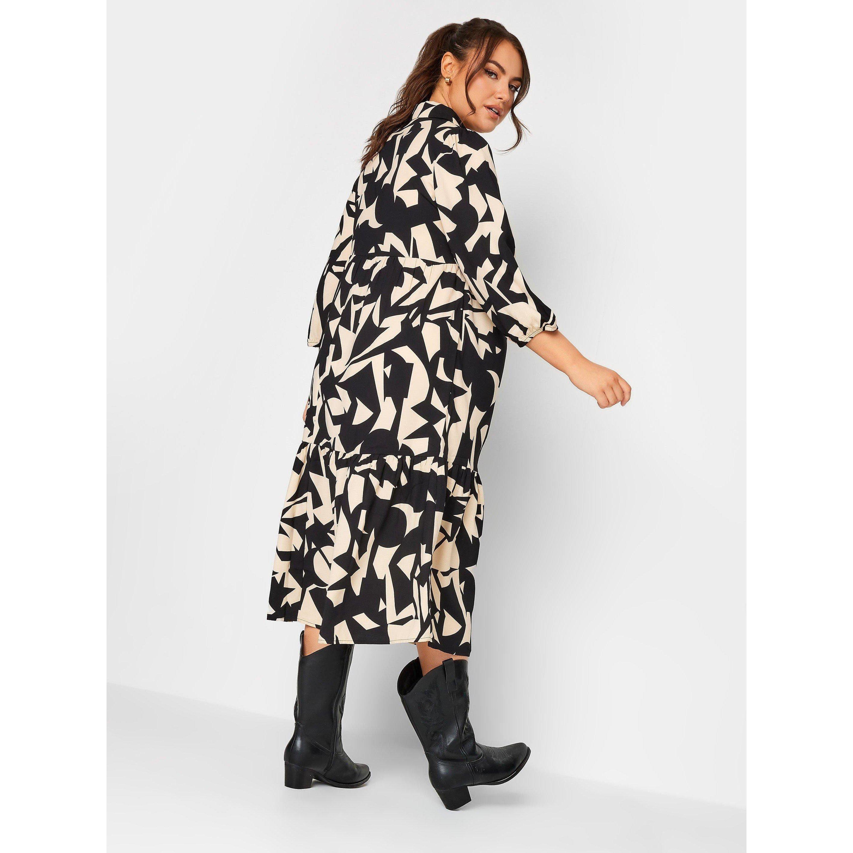 Mono - YOURS - Curve Long Sleeve Abstract Placket Dress - 3