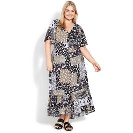 Evans Patchwork Floral Print Angel Sleeve Maxi Dress