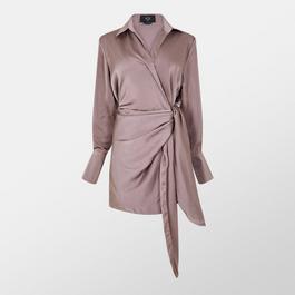 AX Paris Paris Tie Wrap Satin Mocha Mini Dress