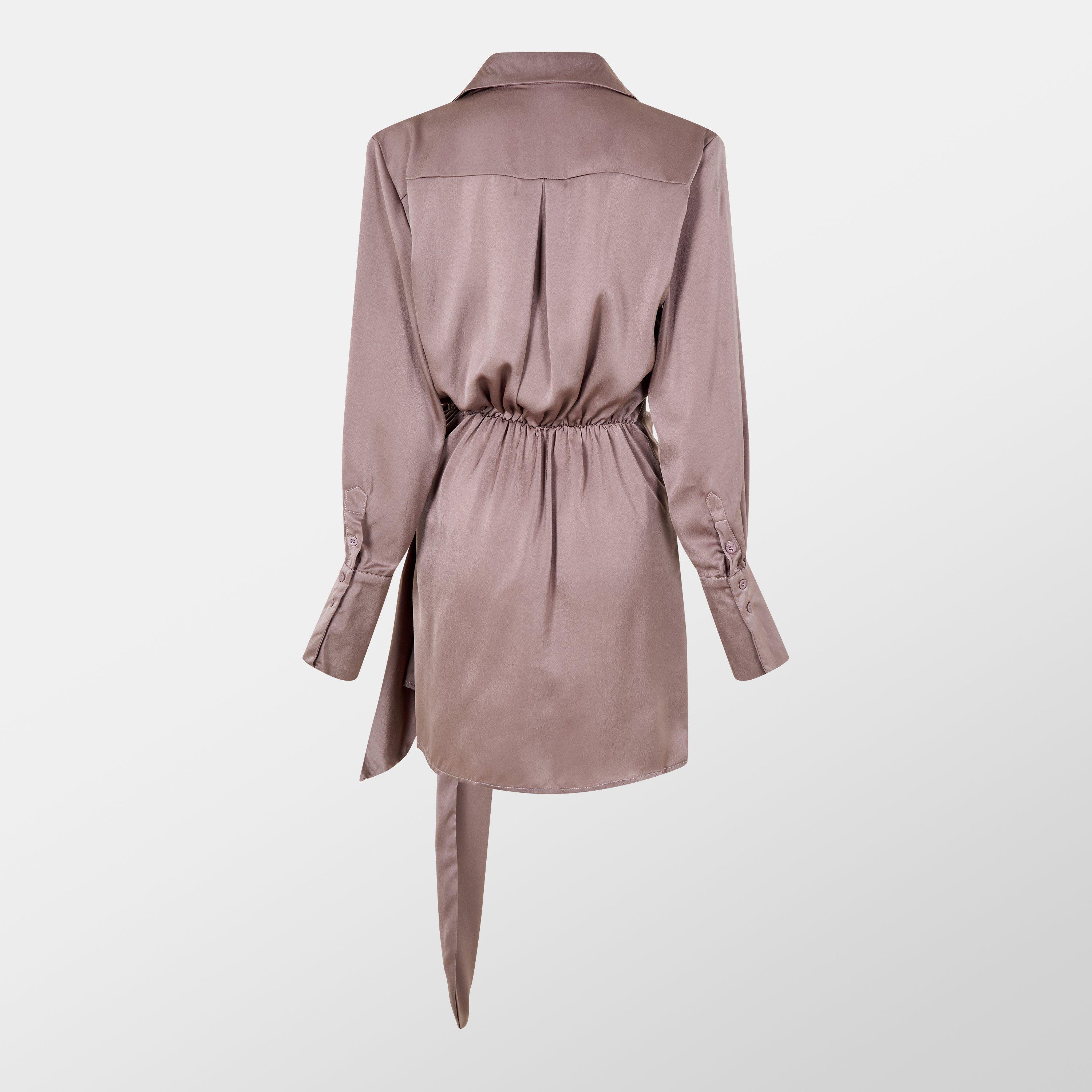 Mocha - AX Paris - Paris Tie Wrap Satin Mocha Mini Dress - 2