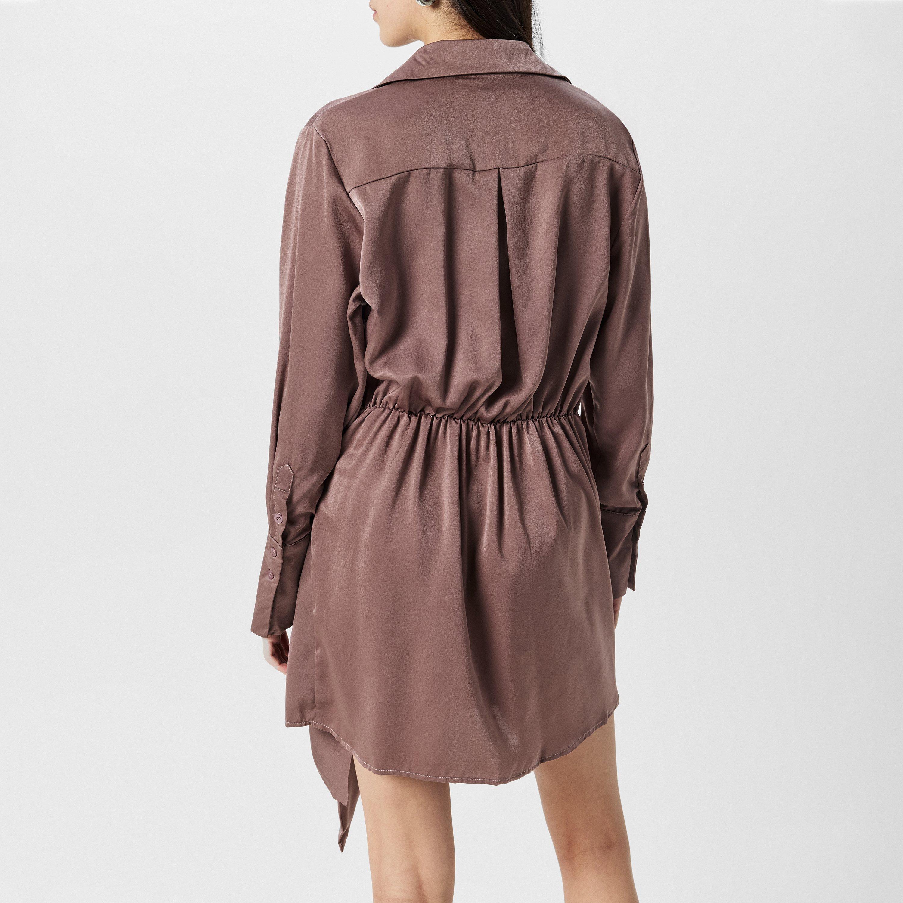 Mocha - AX Paris - Paris Tie Wrap Satin Mocha Mini Dress - 4