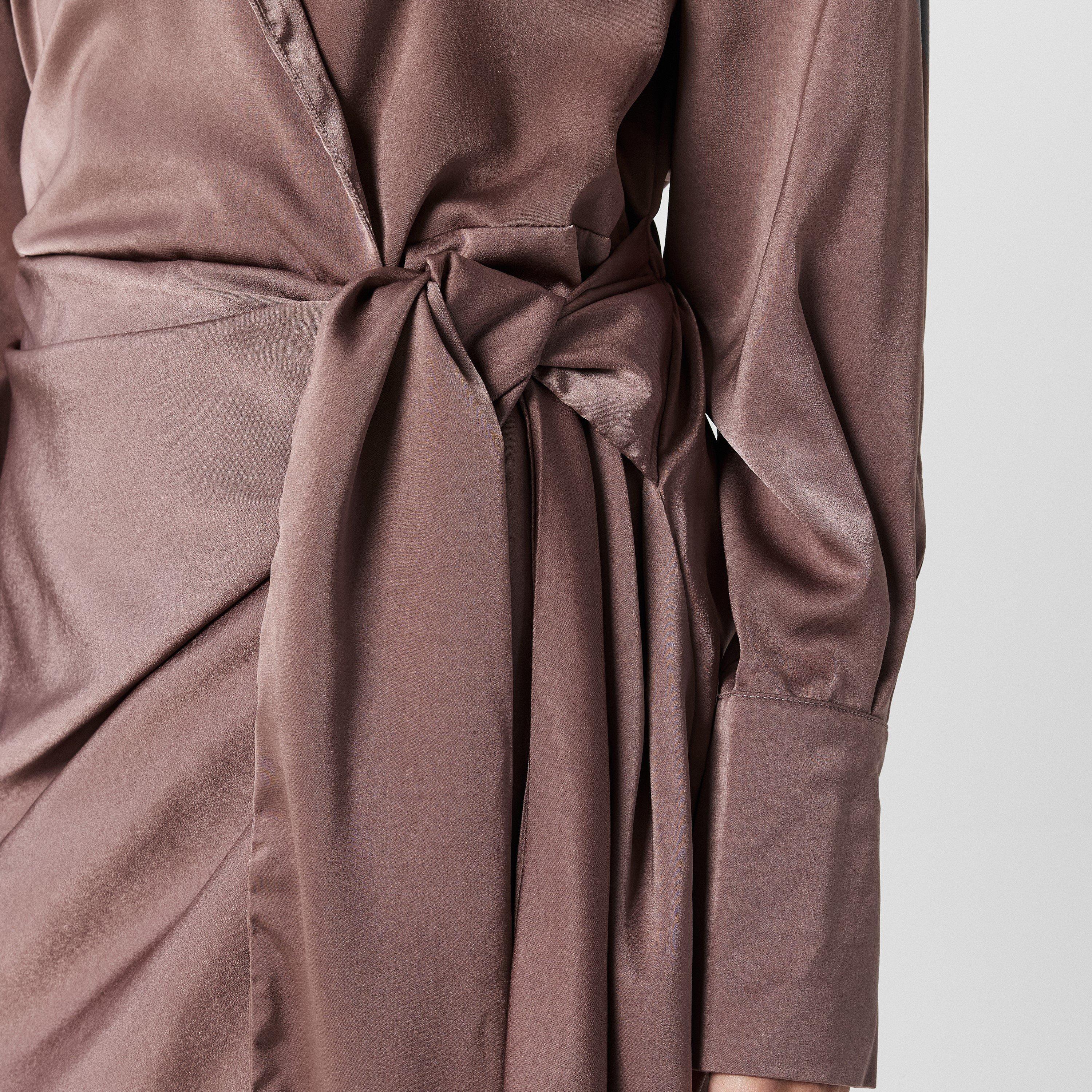 Mocha - AX Paris - Paris Tie Wrap Satin Mocha Mini Dress - 5