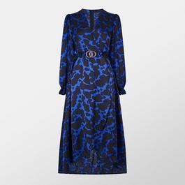 AX Paris Paris Satin Belted Blue Wrap Midi Dress