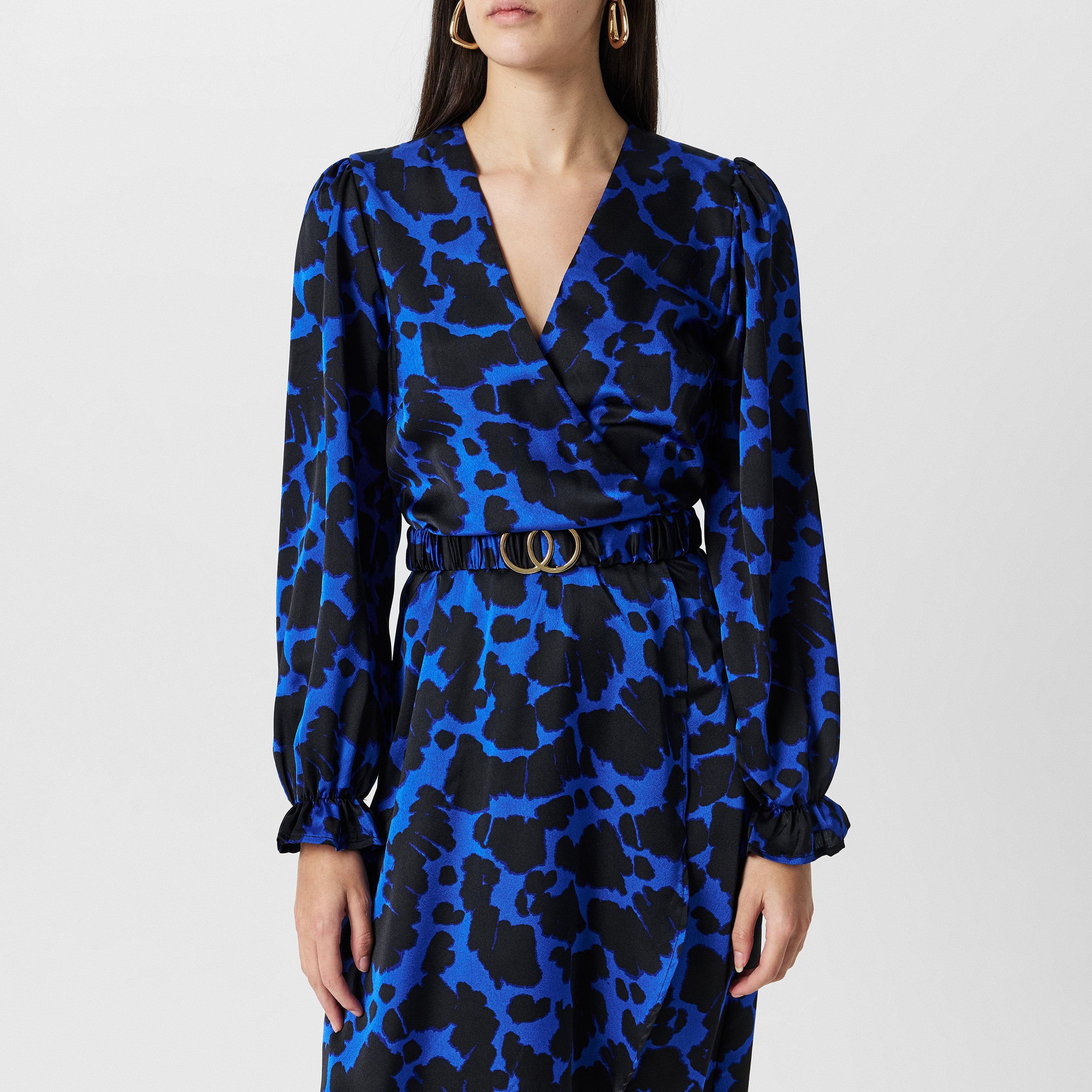 Plava - AX Paris - Paris Satin Belted Blue Wrap Midi Dress - 3