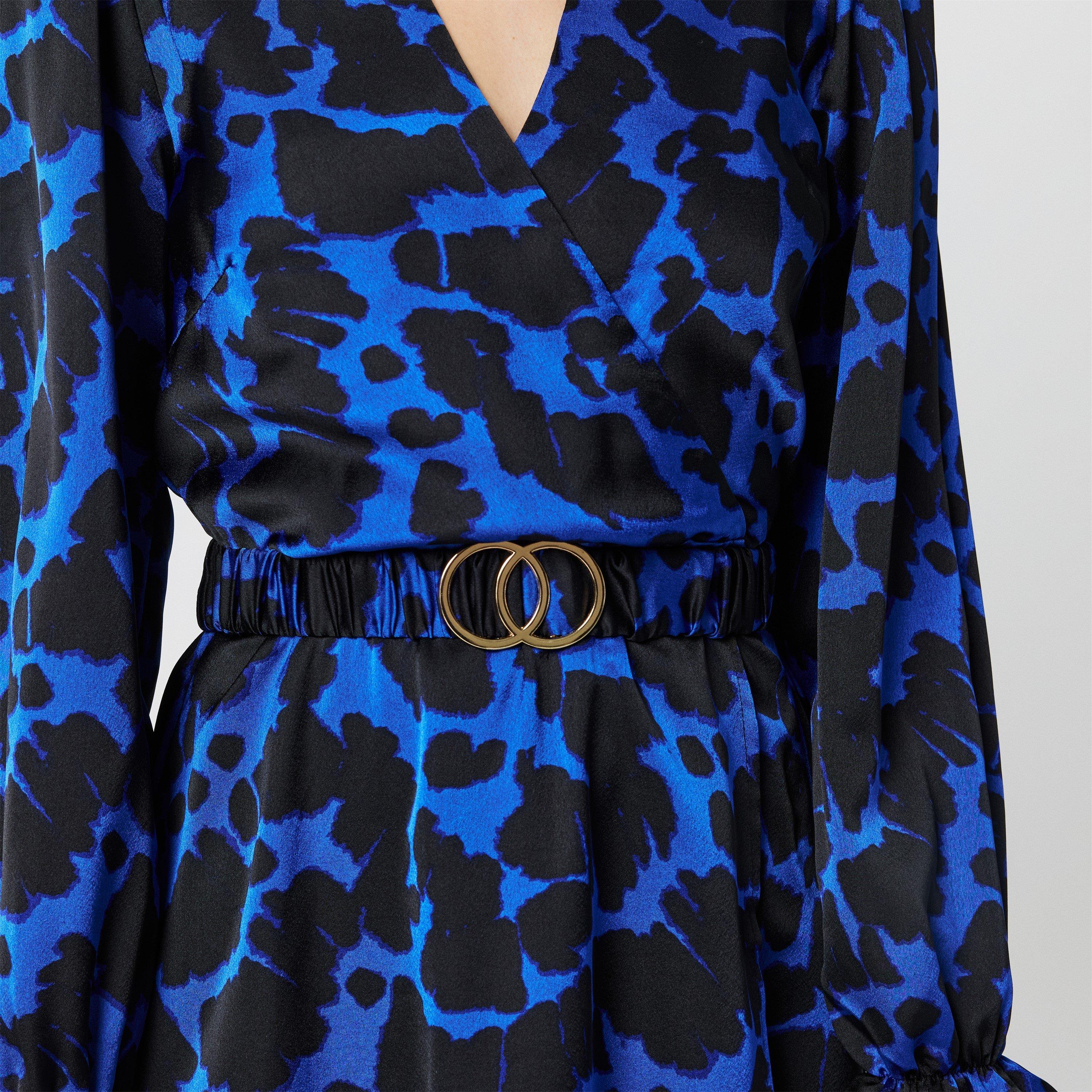 Plava - AX Paris - Paris Satin Belted Blue Wrap Midi Dress - 5