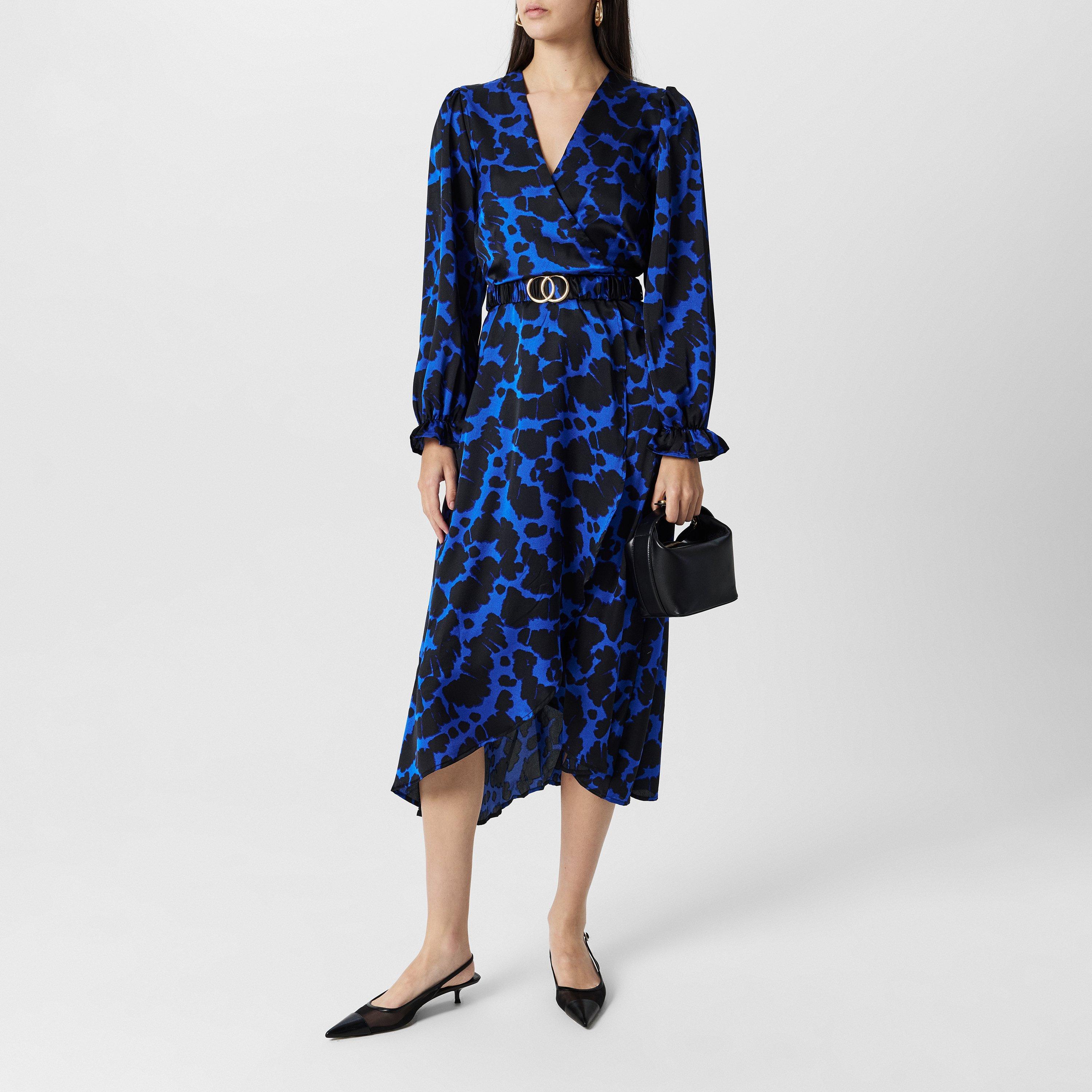 Plava - AX Paris - Paris Satin Belted Blue Wrap Midi Dress - 6