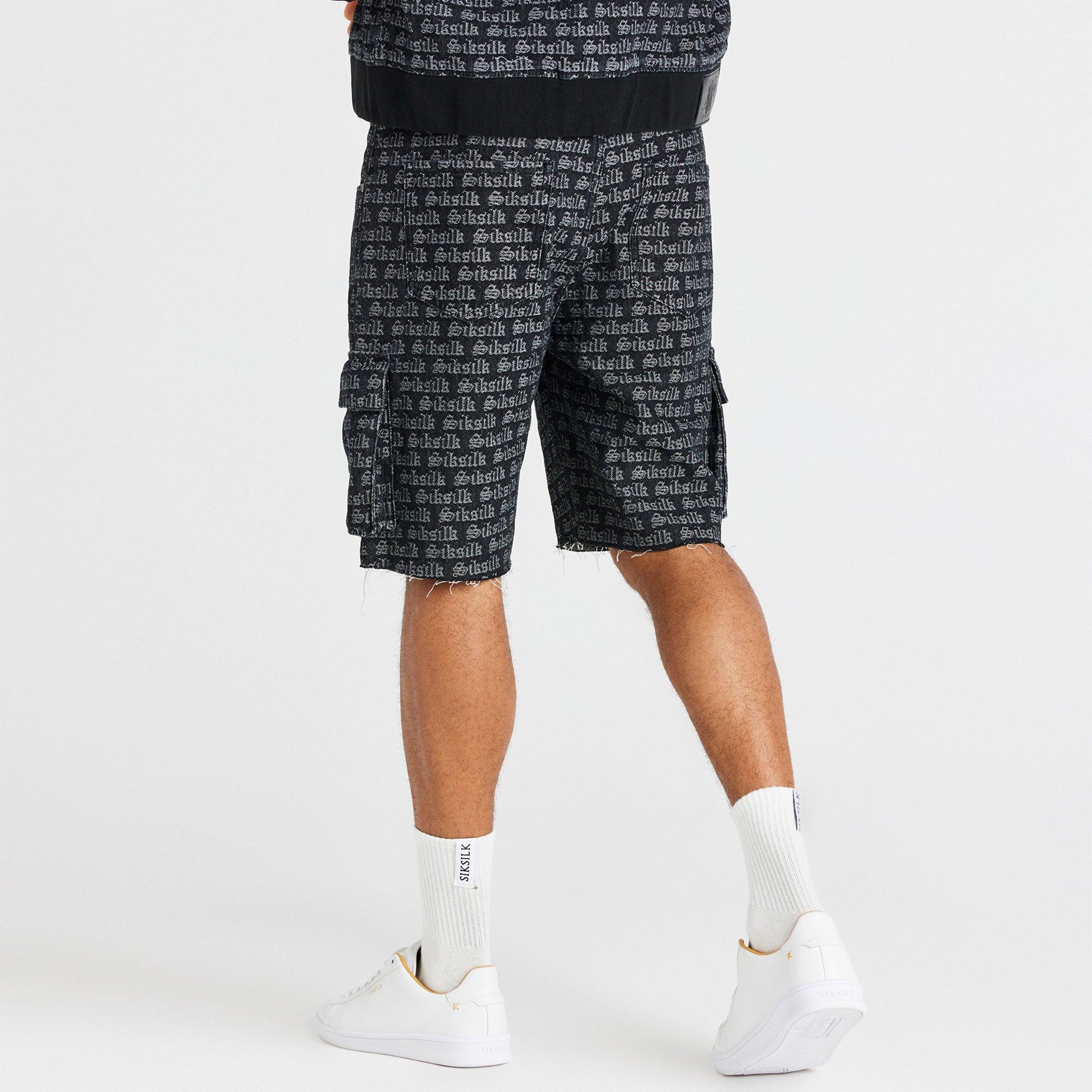 Sort - SikSilk - Jacquard Denim Cargo Shorts - 4