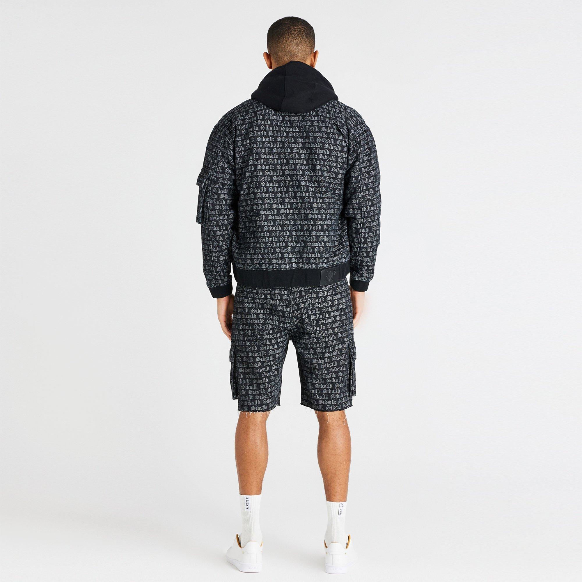 Sort - SikSilk - Jacquard Denim Cargo Shorts - 5