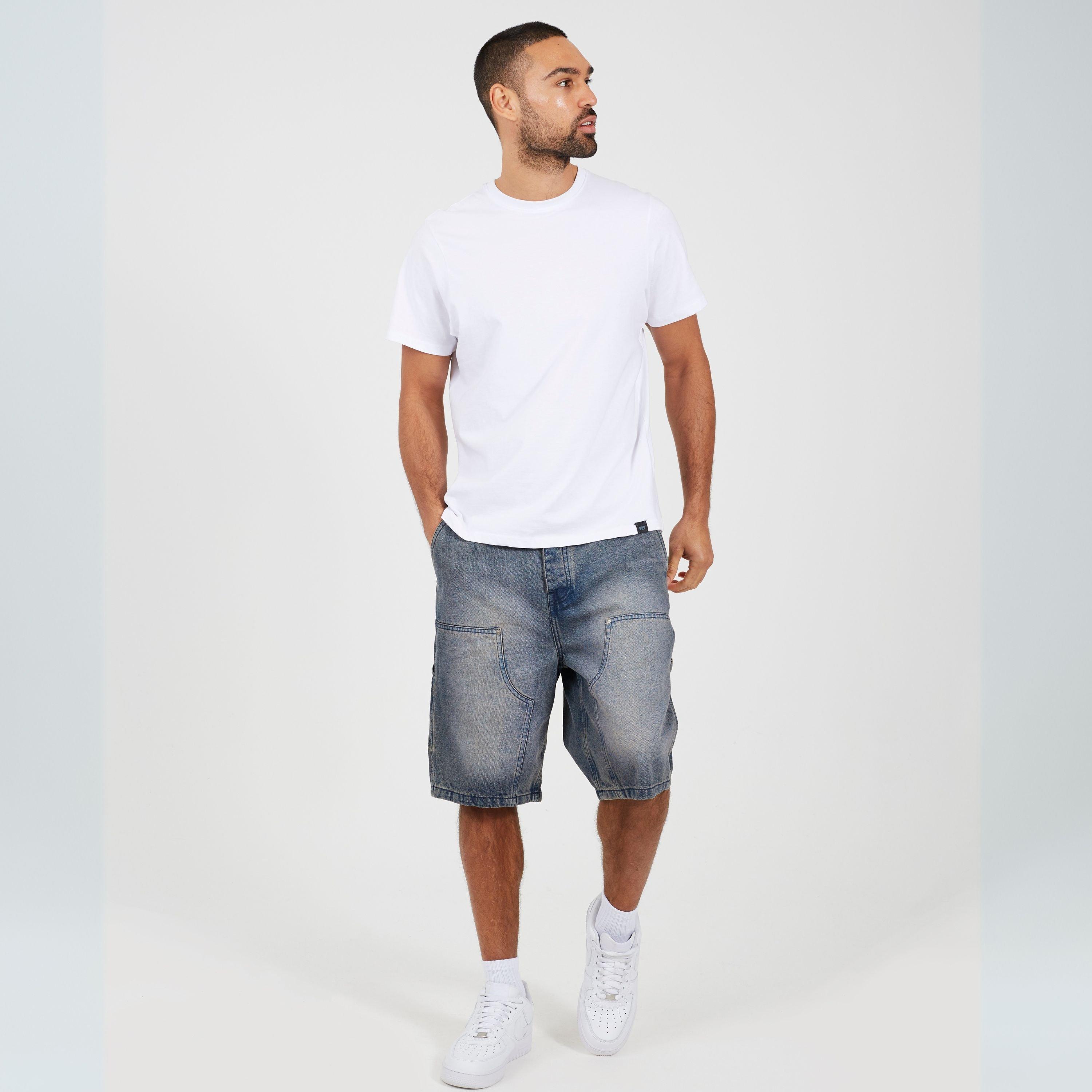 Mid Blue - Brave Soul - Mens Loose Fit Denim Carpenter Shorts - 4