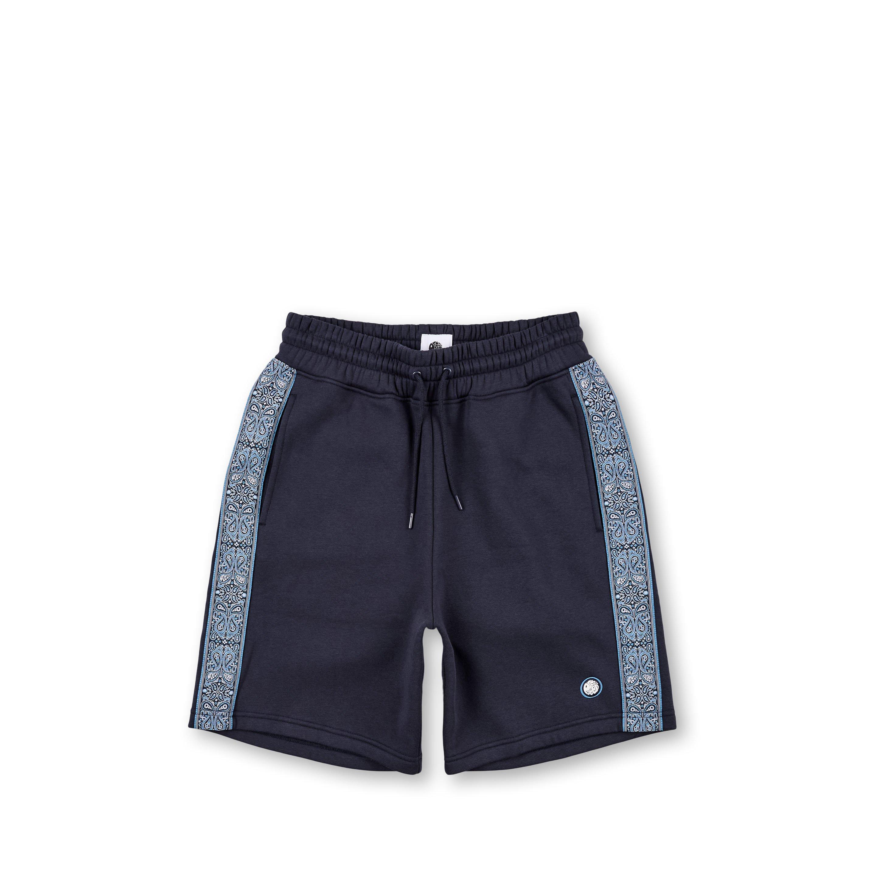 Navy - Pretty Green - Men's Eclipse Paisley Fleece Jogger Shorts - 1
